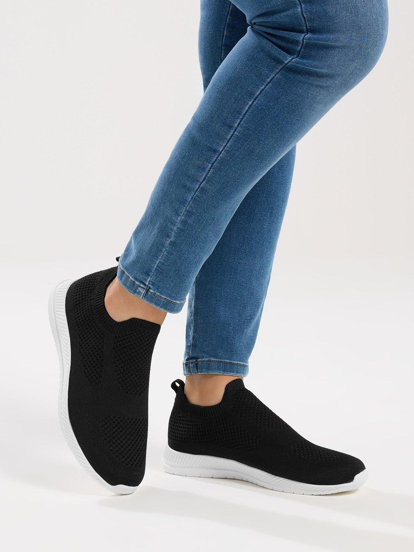 Yours Curve Wide Fit Slip On Knitted Trainer - Black