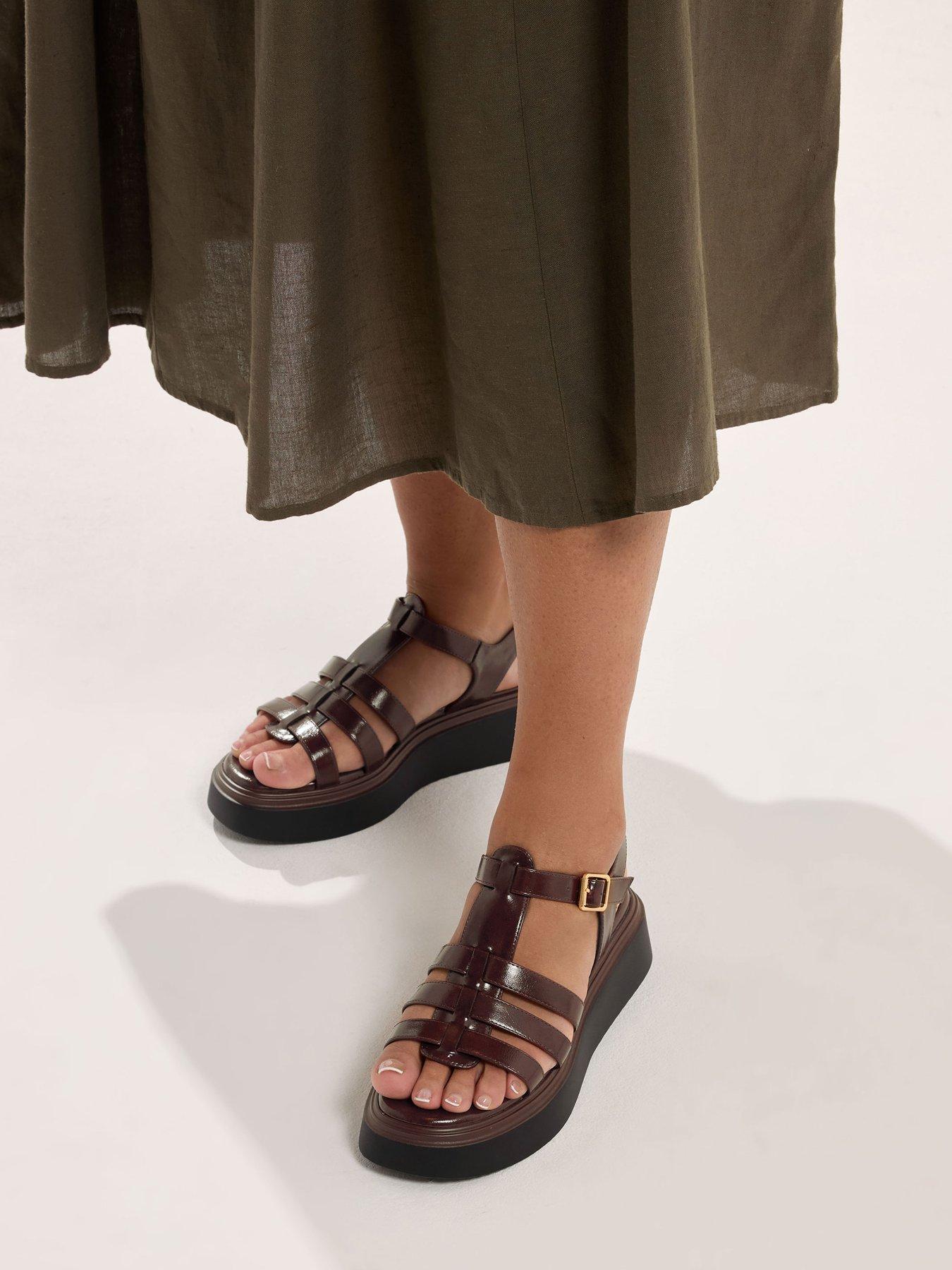 Yours Curve Extra Wide Fit Gladiator Wedge Sandals - Brown