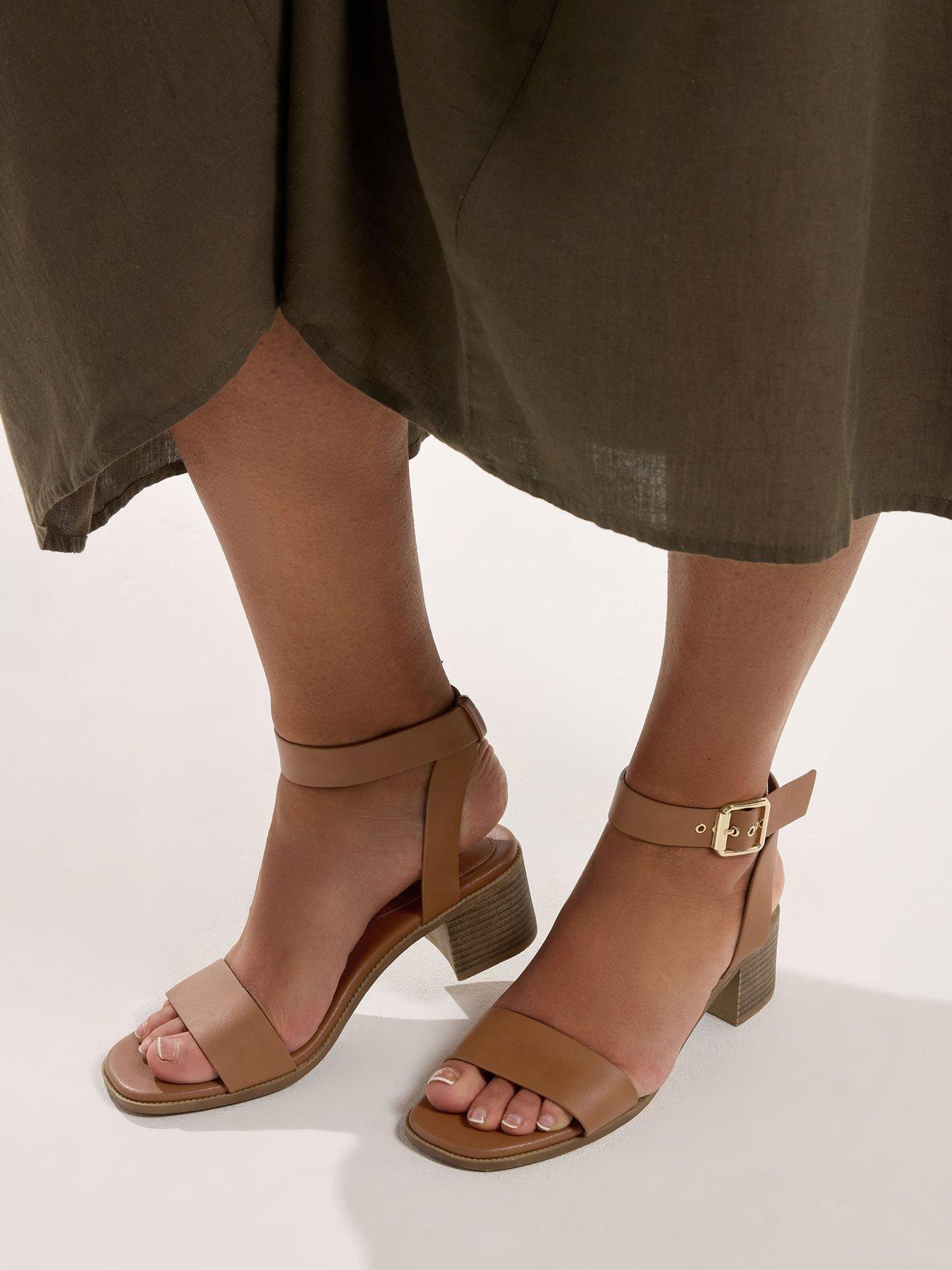 Yours Curve Extra Wide Fit Casual Mid Block Heels - Brown