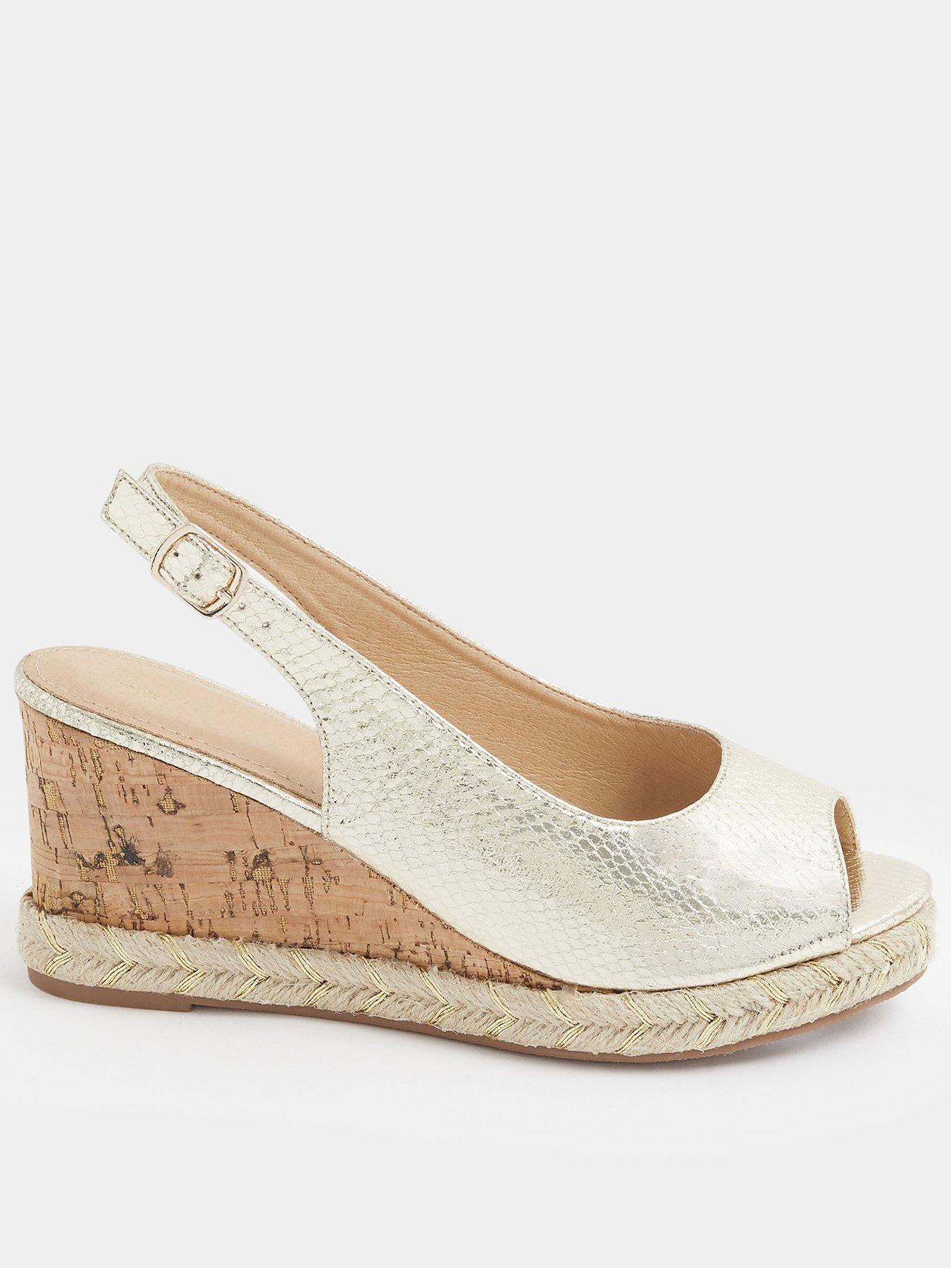 Yours Wide Faux Leather Snake Wedge Sandals - Gold