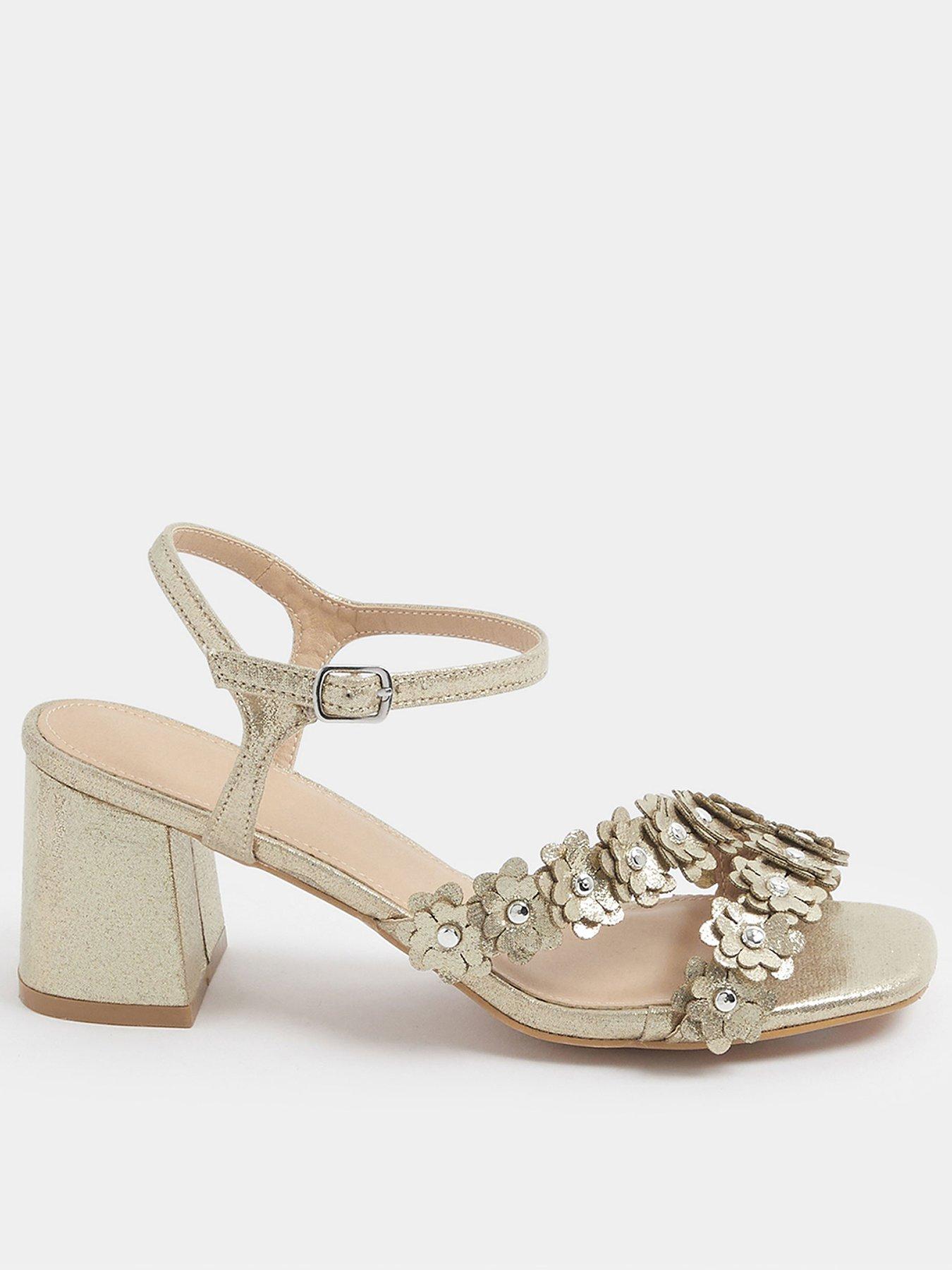 Image 1 of 4 of Yours Curve Extra Wide Fit Ditsy Floral Block Heels - Gold