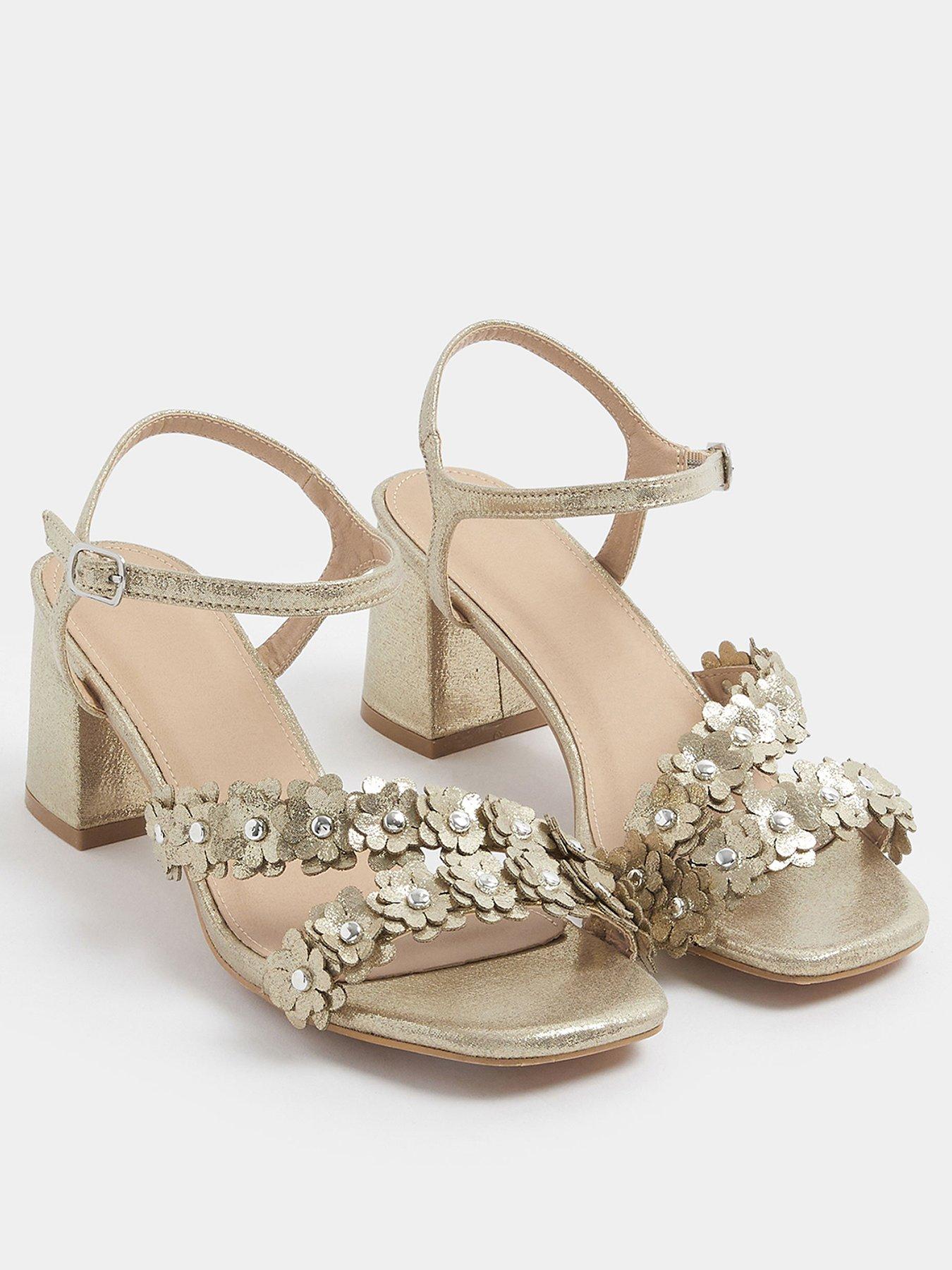 Image 2 of 4 of Yours Curve Extra Wide Fit Ditsy Floral Block Heels - Gold