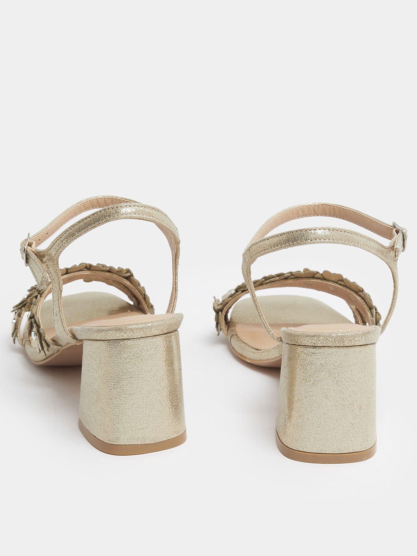 Image 3 of 4 of Yours Curve Extra Wide Fit Ditsy Floral Block Heels - Gold
