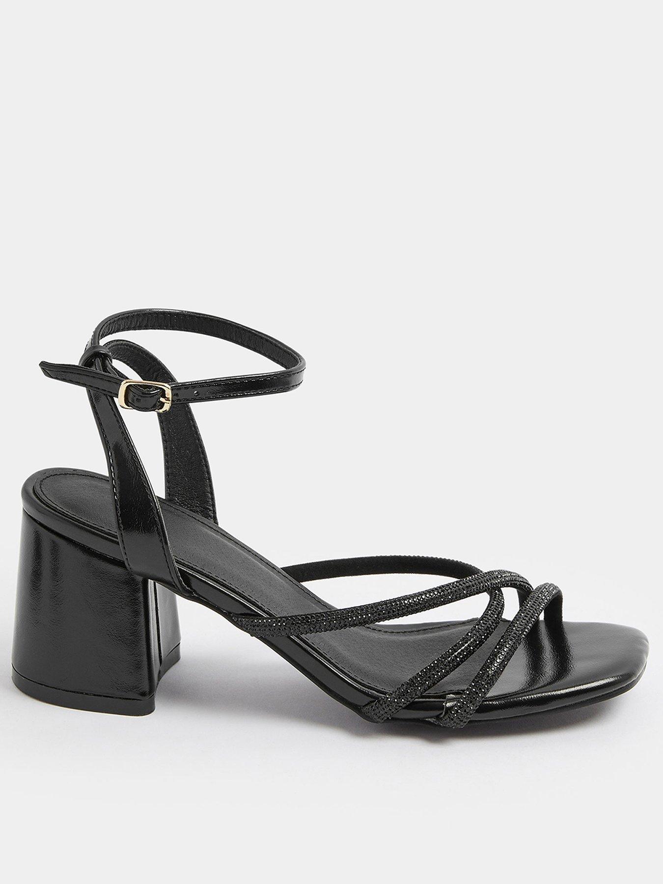 Yours Curve Extra Wide Fit Asymmetric Glitz Block Heel - Black