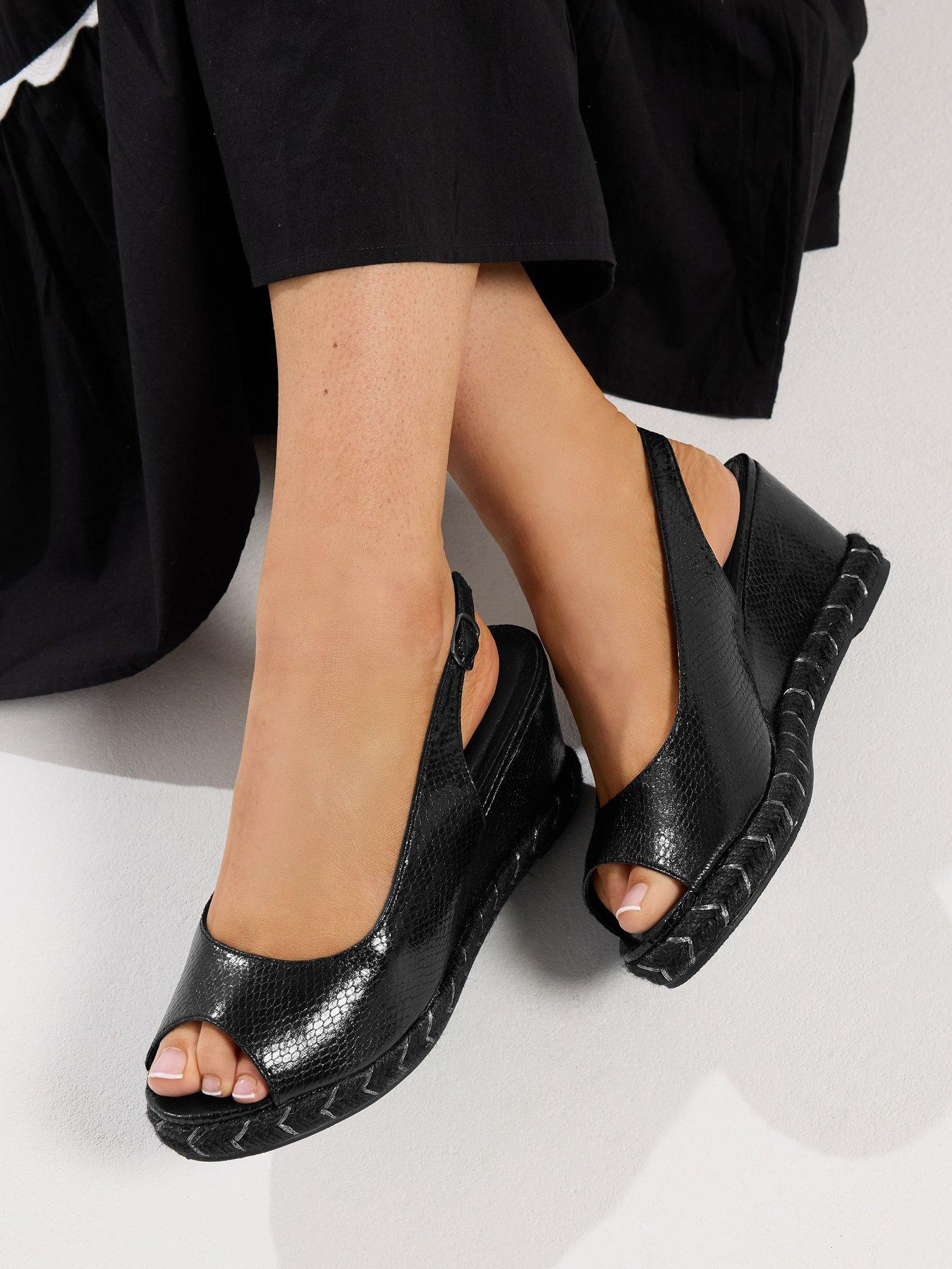 Yours Curve Extra Wide Fit Peep Toe Wedges - Black