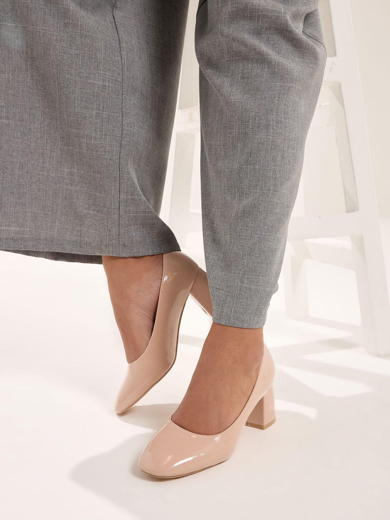 Yours Curve Extra Wide Fit Block Heel Court Shoes - Cream