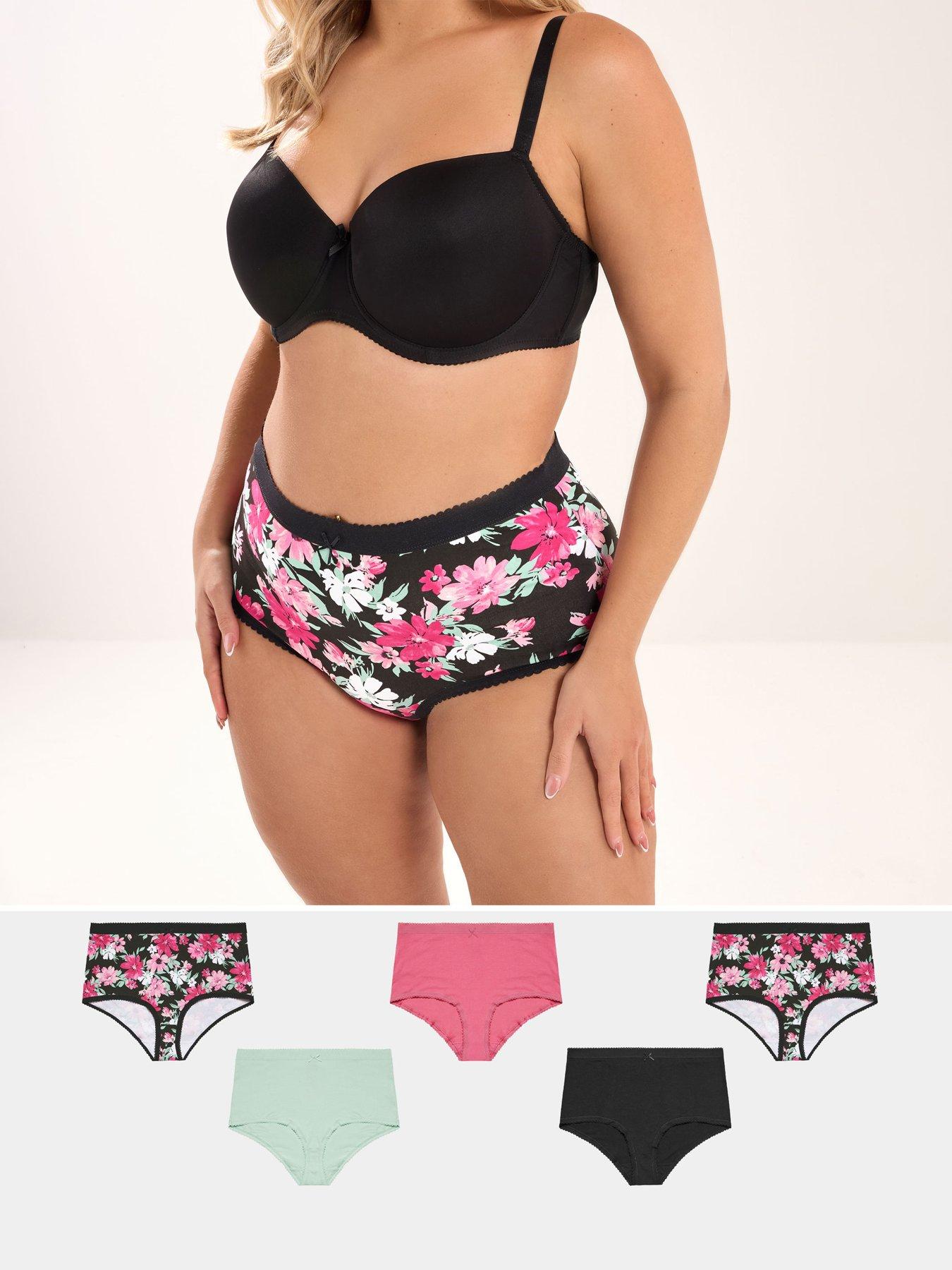 Yours Curve 5 Pack 'Ava' Floral Full Briefs - Black