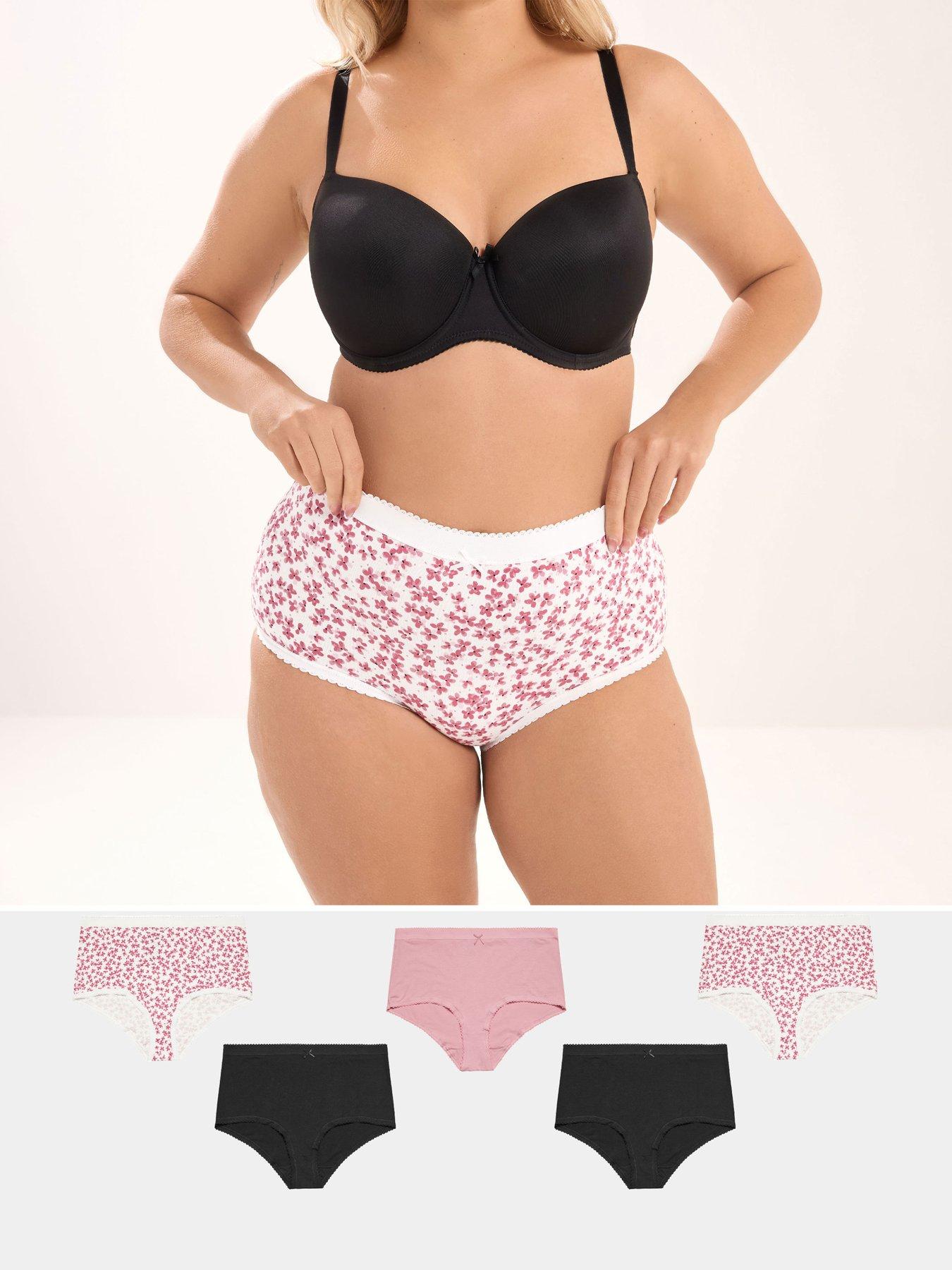 Yours Curve 5 Pack Flower Full Briefs - Pink
