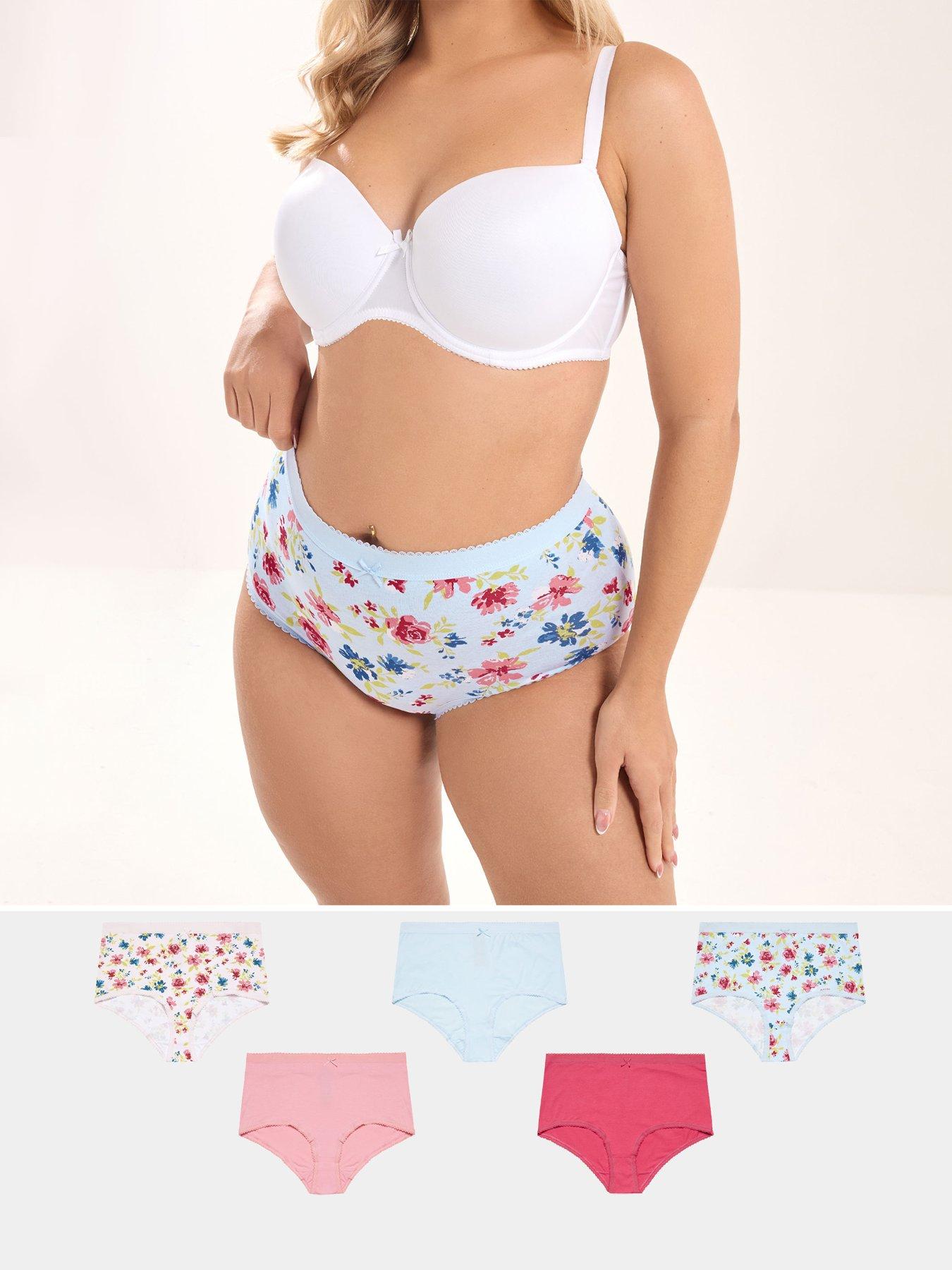 Yours Curve 5 Pack Floral Full Briefs - Pink