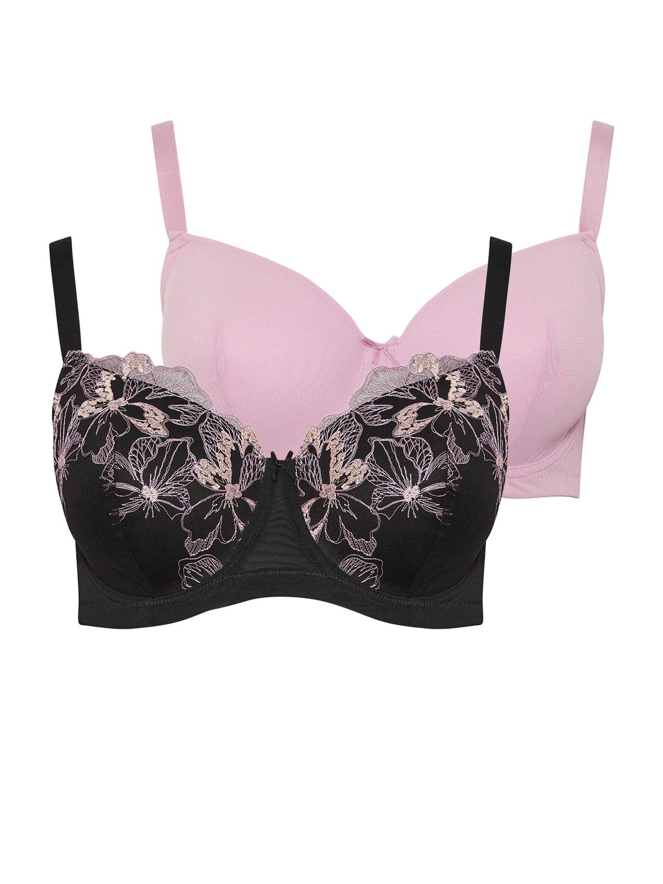 Yours Curve 2 Pack Padded Embroidered Bras - Black | Very