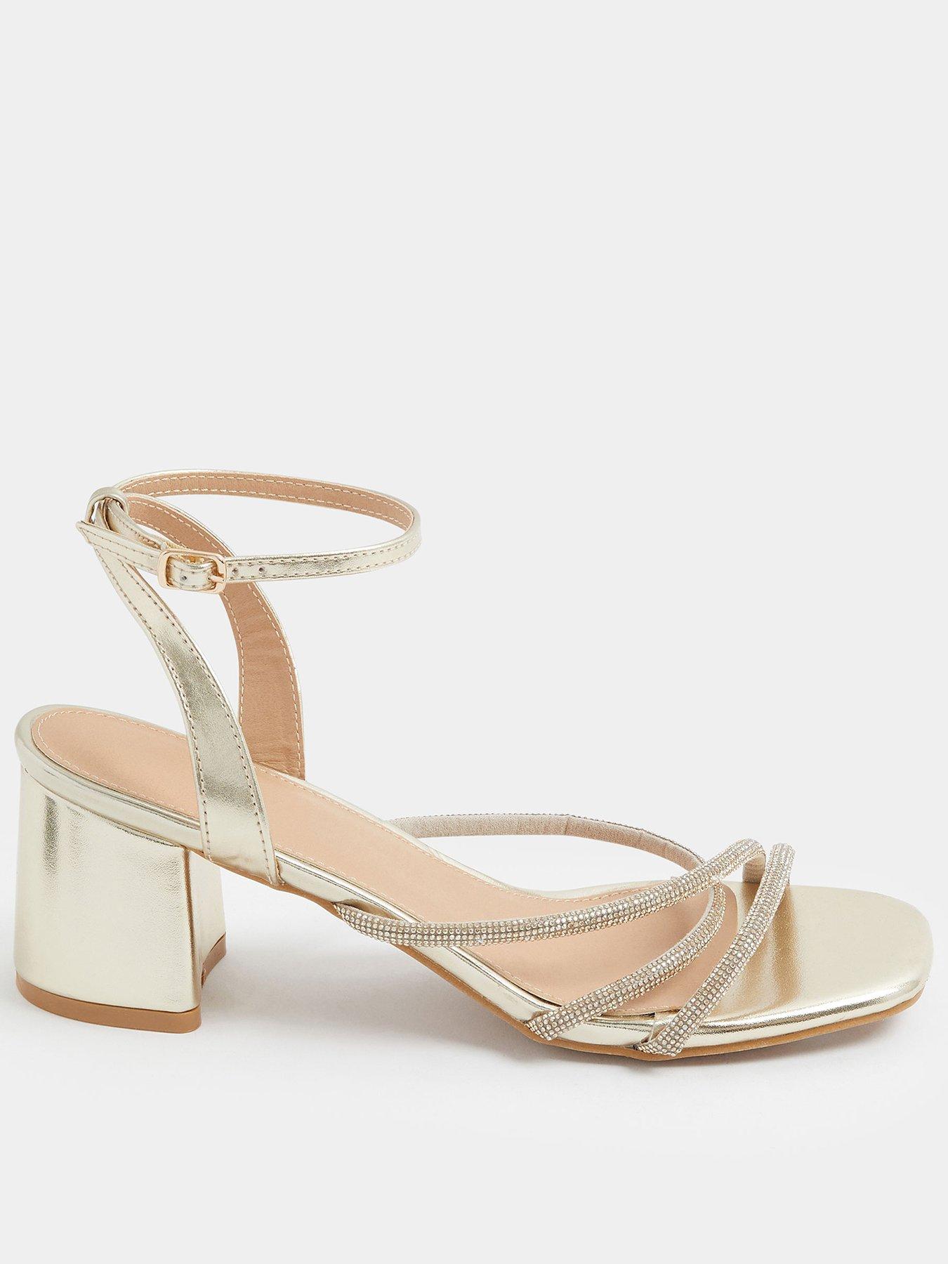 Image 1 of 4 of Yours Diamante Asymmetric Block Heels In Wide E Fit - Gold