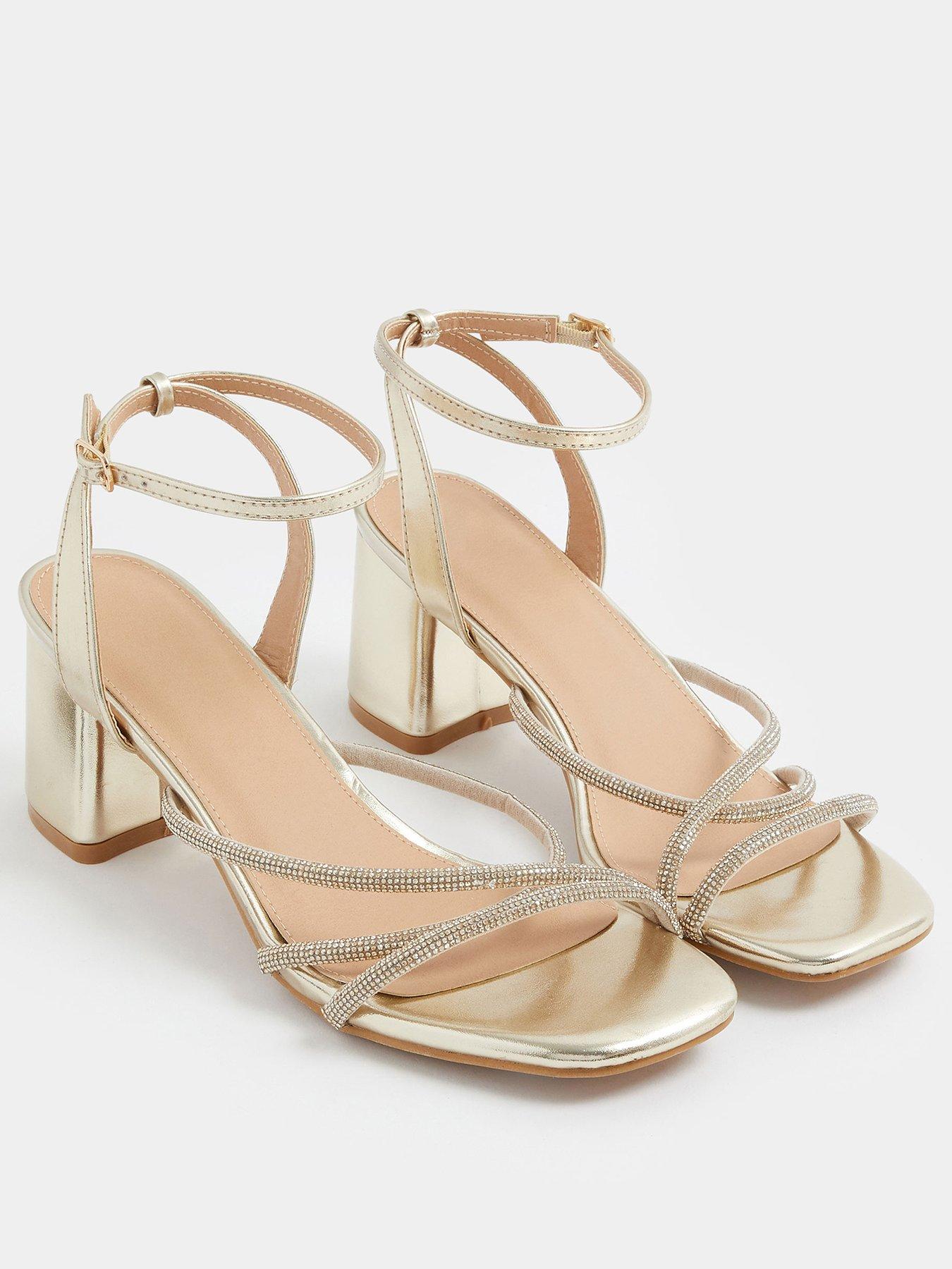 Image 2 of 4 of Yours Diamante Asymmetric Block Heels In Wide E Fit - Gold