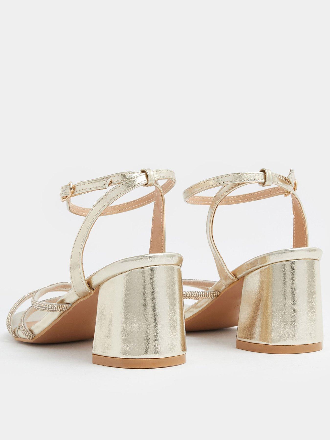 Image 3 of 4 of Yours Diamante Asymmetric Block Heels In Wide E Fit - Gold