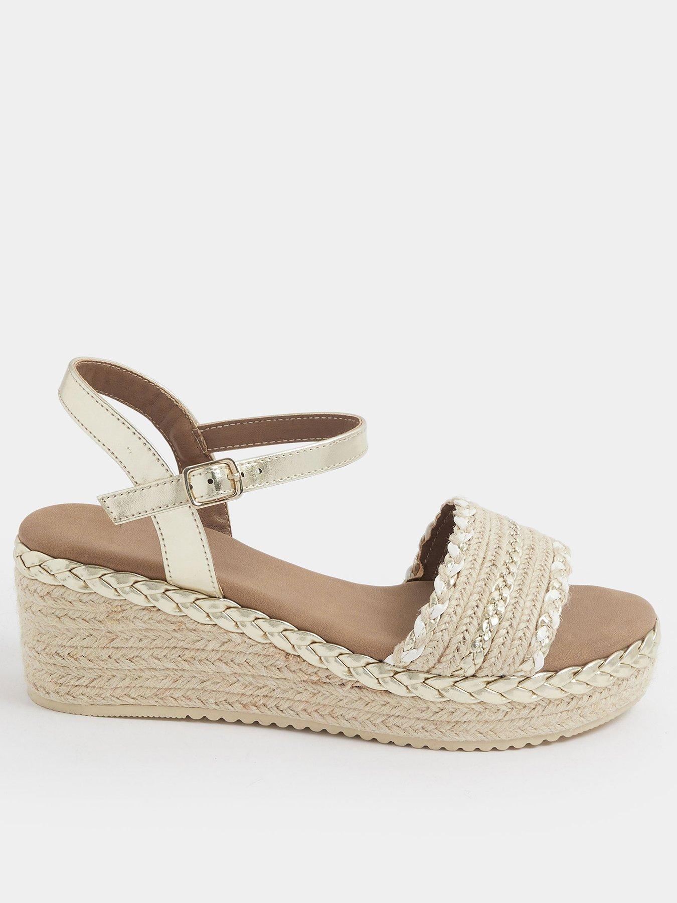Yours Curve Extra Wide Fit Mixed Material Wedge Sandals