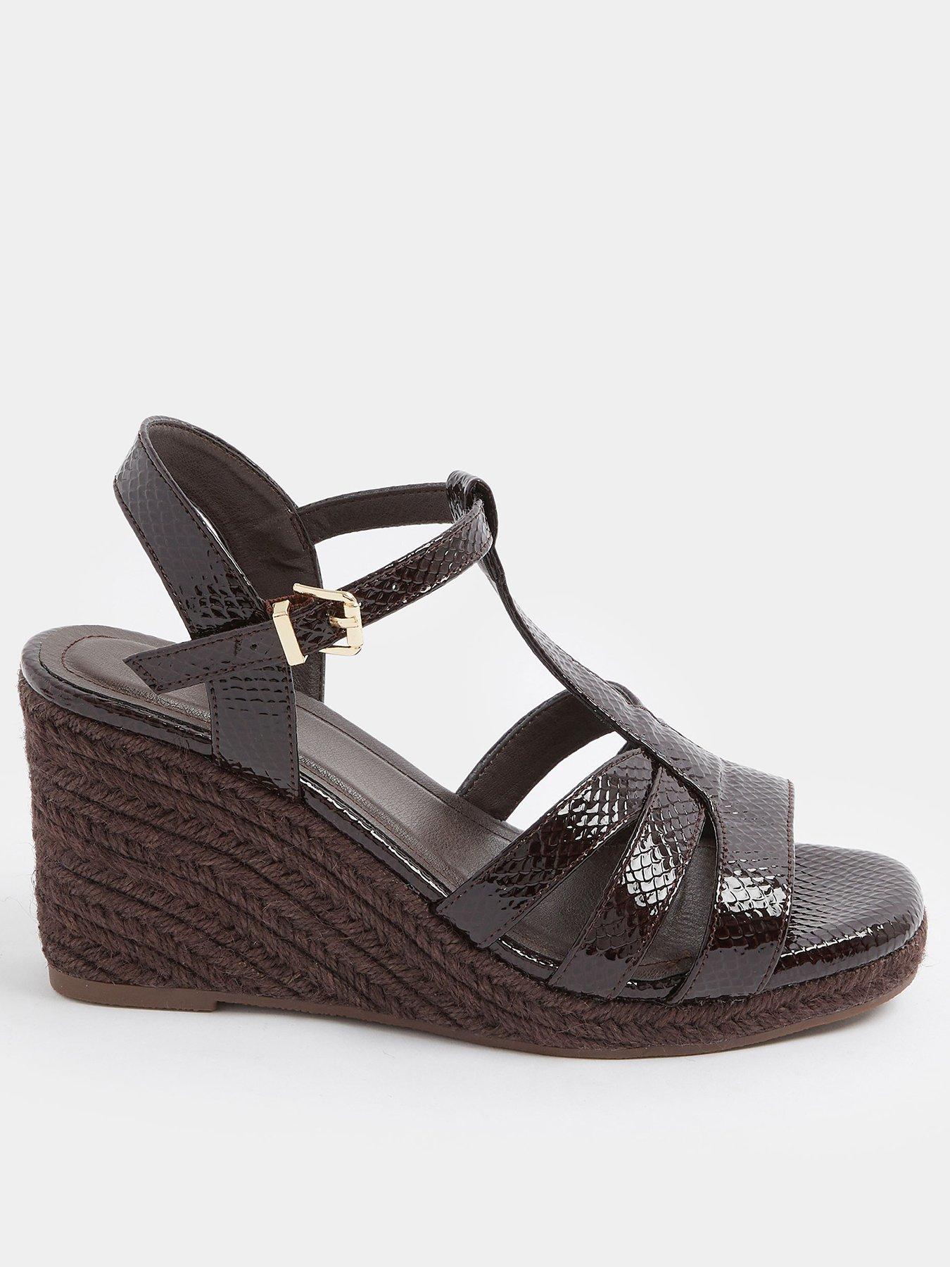 Yours Curve Extra Wide Fit T-Bar Wedges - Brown