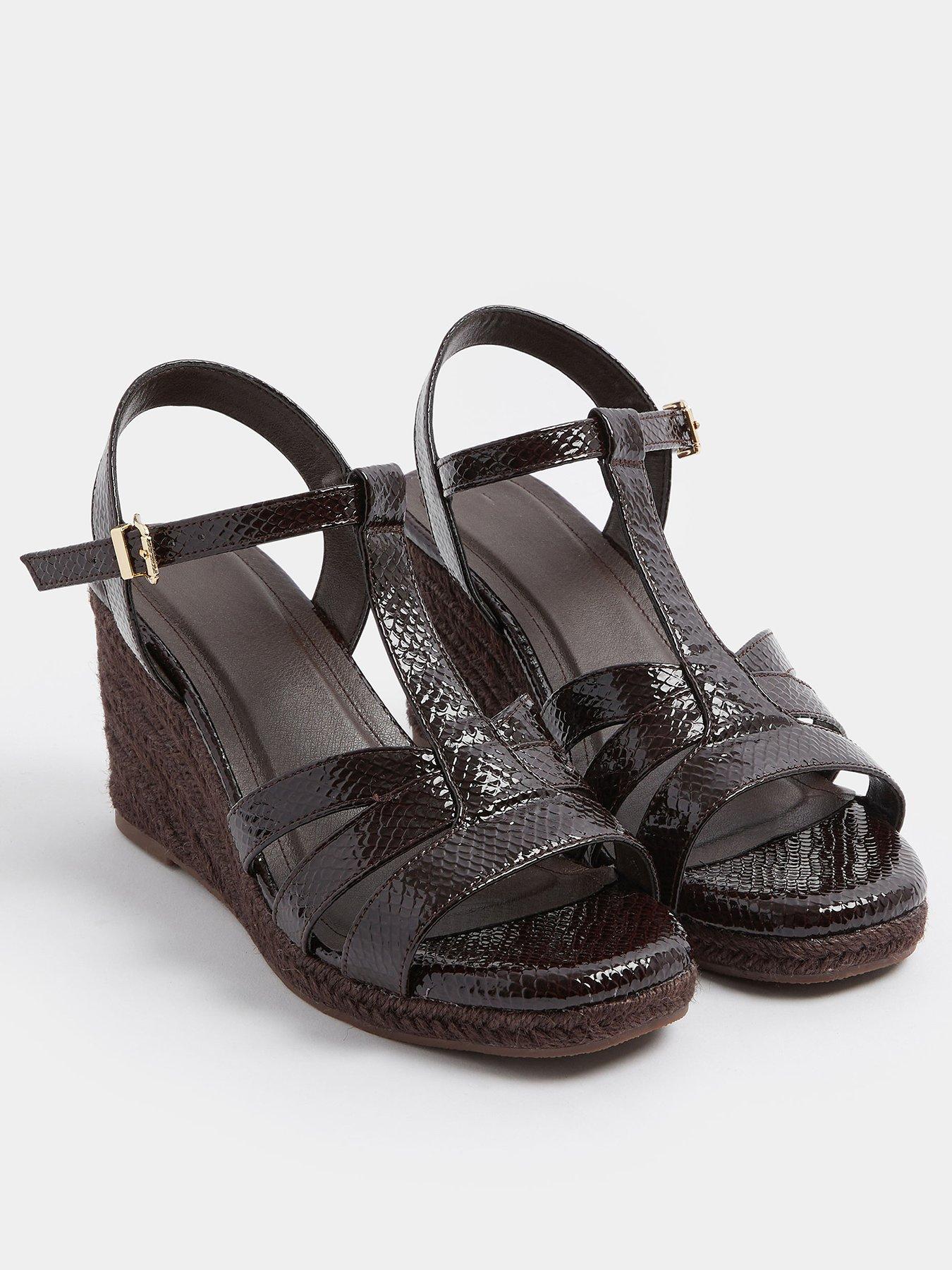 Yours Curve Extra Wide Fit T-Bar Wedges - Brown | Very