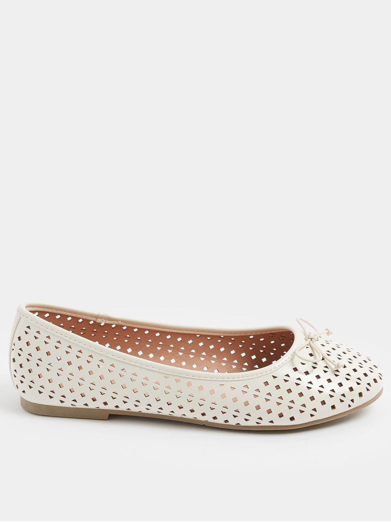 Yours Curve Wide Fit Laser Cut Ballerina Shoe - White