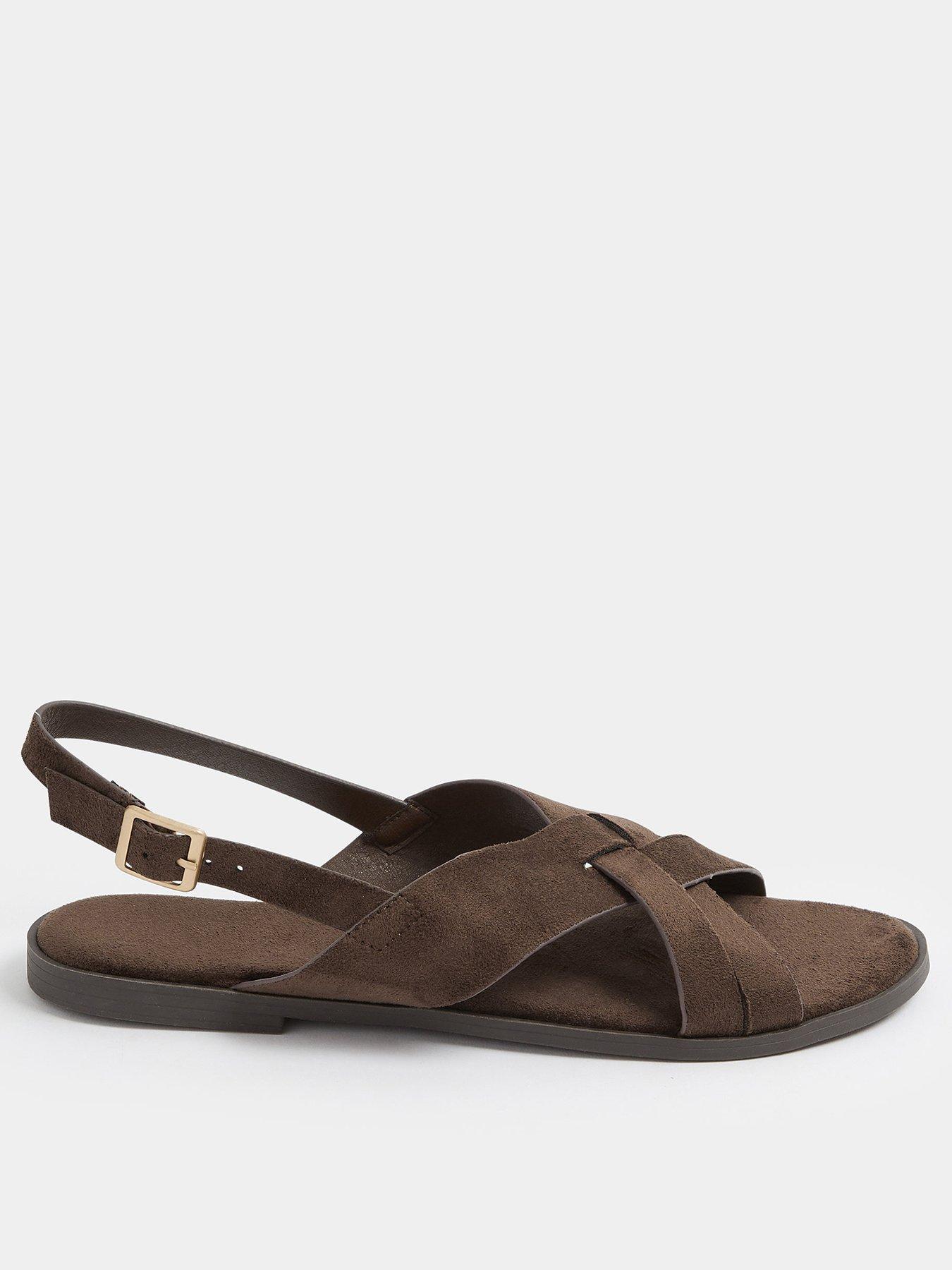 Yours Curve Extra Wide Fit Cross Over Sandals - Brown