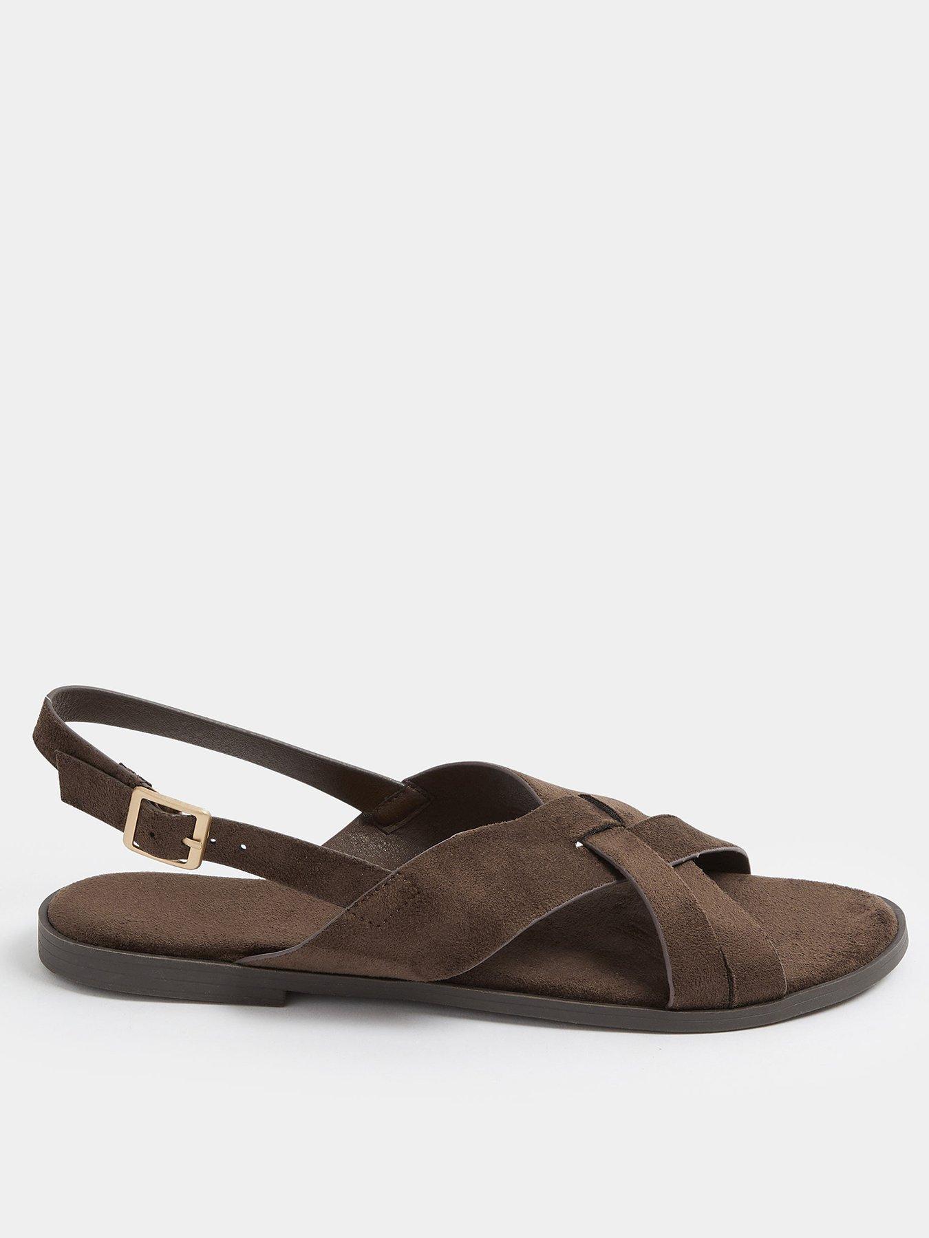Yours Curve Wide Fit Cross Over Sandals - Brown