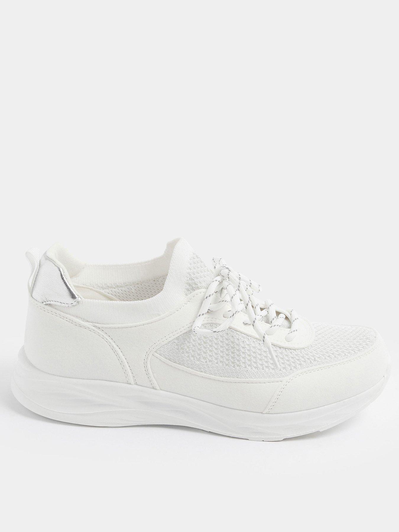 Yours Curve Extra Wide Fit Knitted Lace Up Trainer - White
