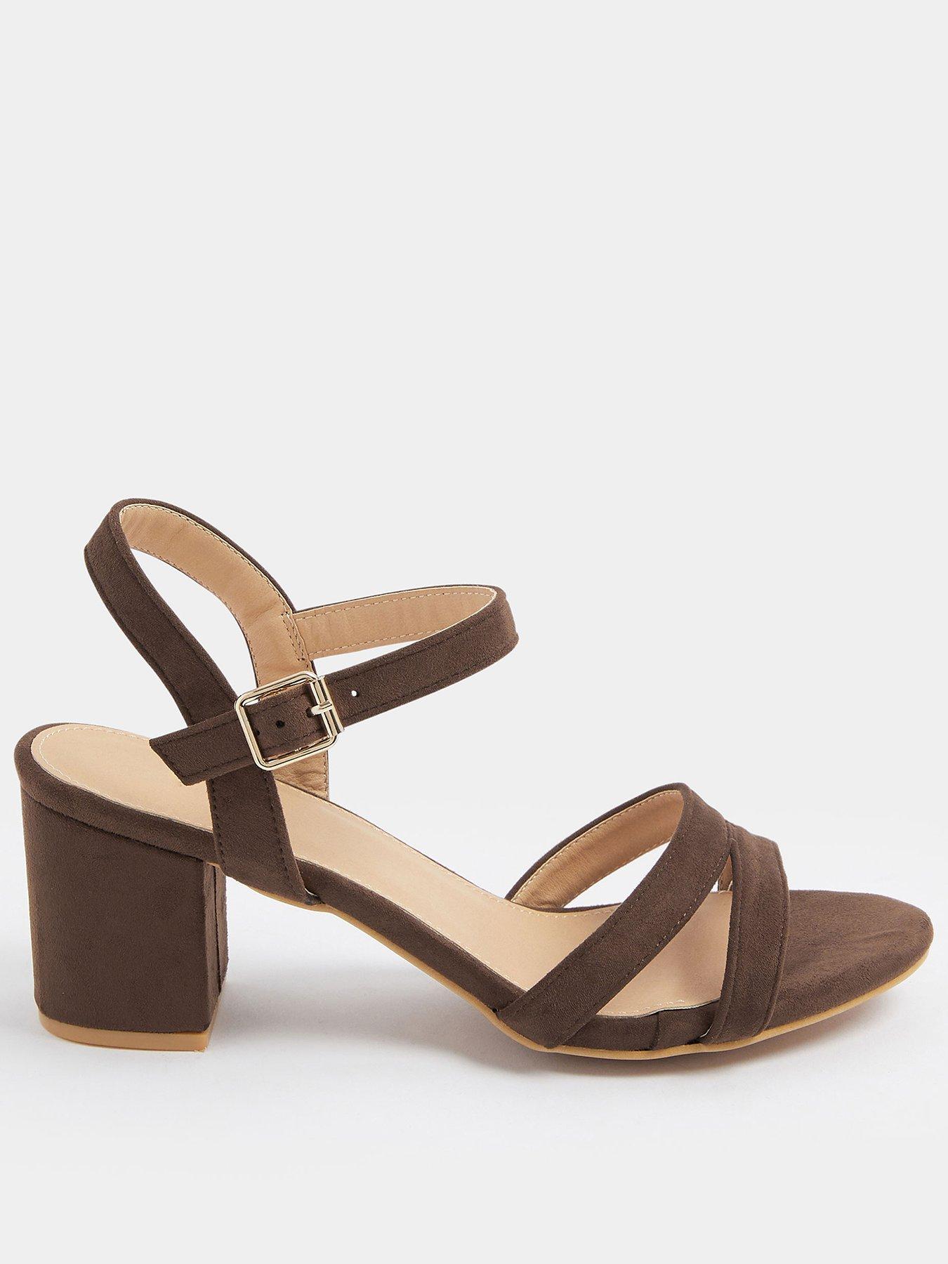 Yours Curve Extra Wide Fit 2 Part Mid Block Almond Toe - Brown