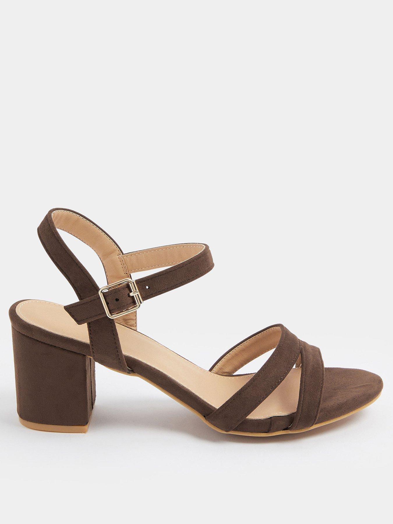 Yours Curve Wide Fit Mid Block Almond Toe - Brown