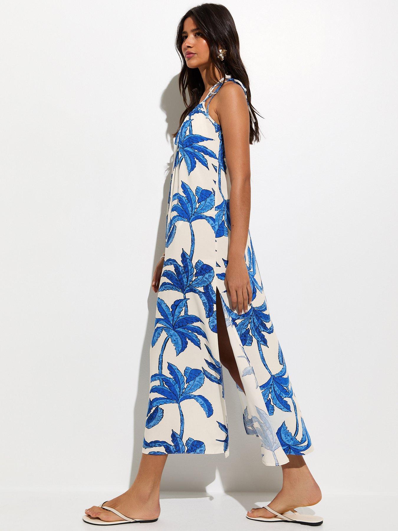 New Look Palm Tree Print Beach Maxi Dress - Blue | Very