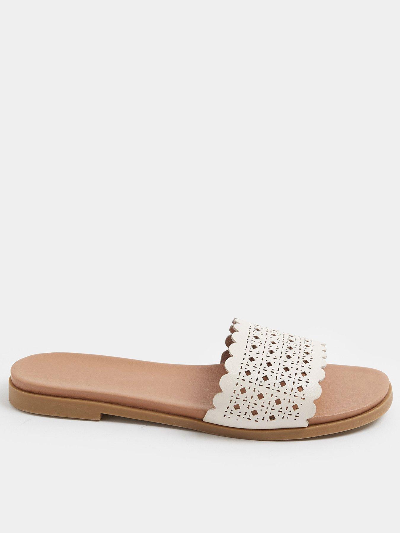 Yours Curve Wide Fit Laser Cut Out Sandals - White