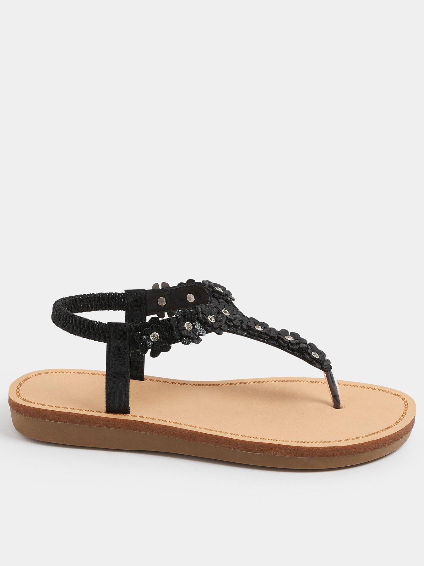 Yours Curve Extra Wide Fit Ditsy Flower Detail Sandals - Black
