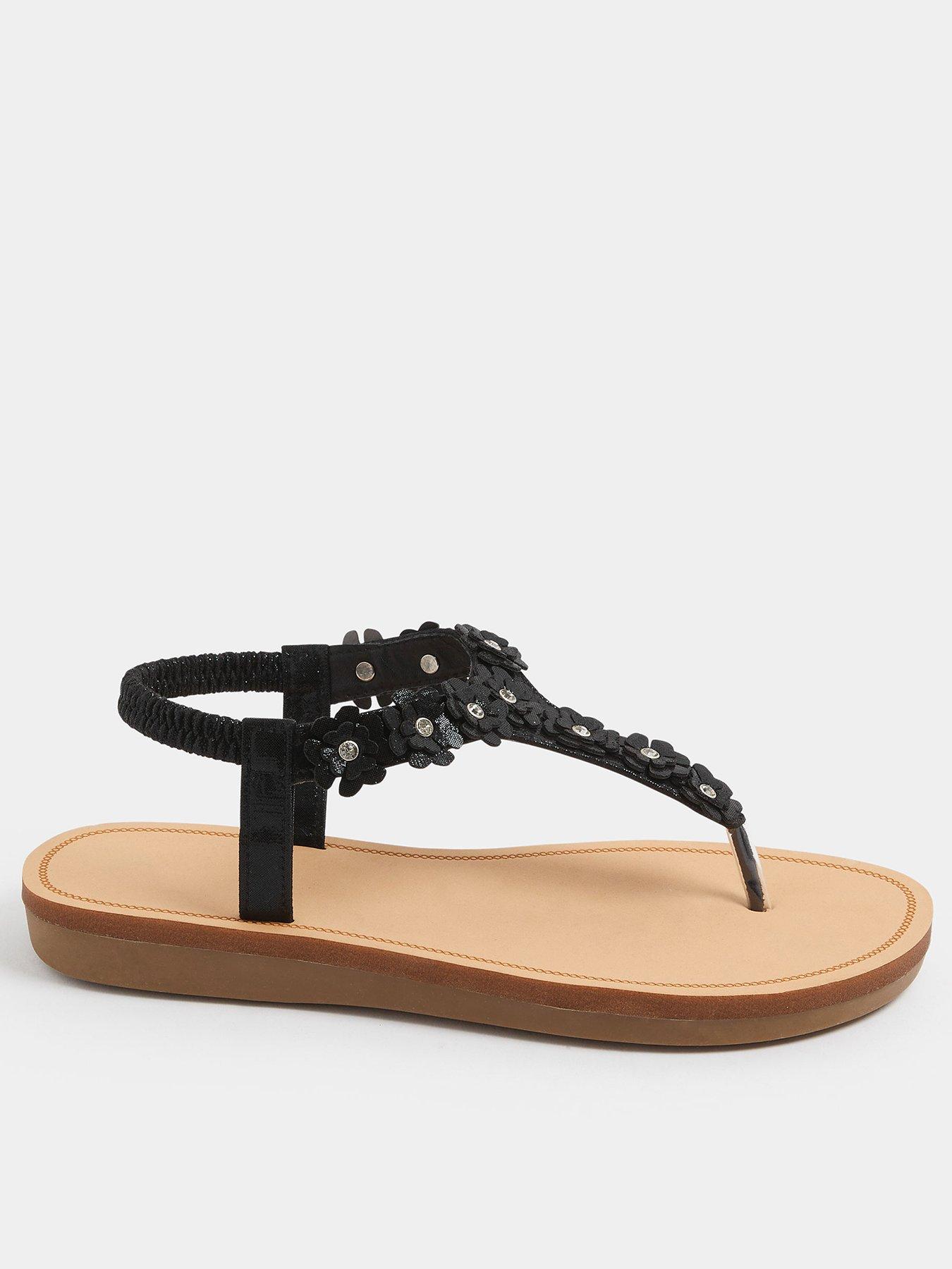 Yours Curve Wide Fit Ditsy Flower Detail Sandals - Black