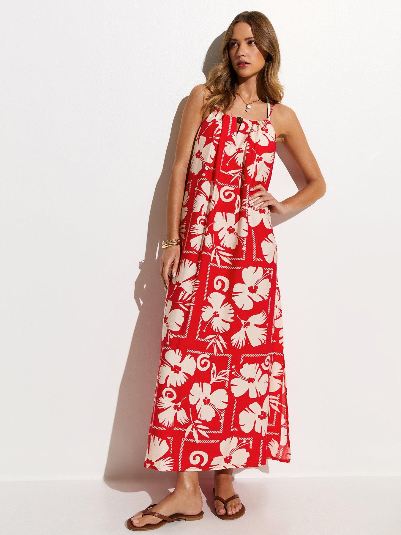 New Look Floral Print Bead Detail Beach Maxi Dress - Red