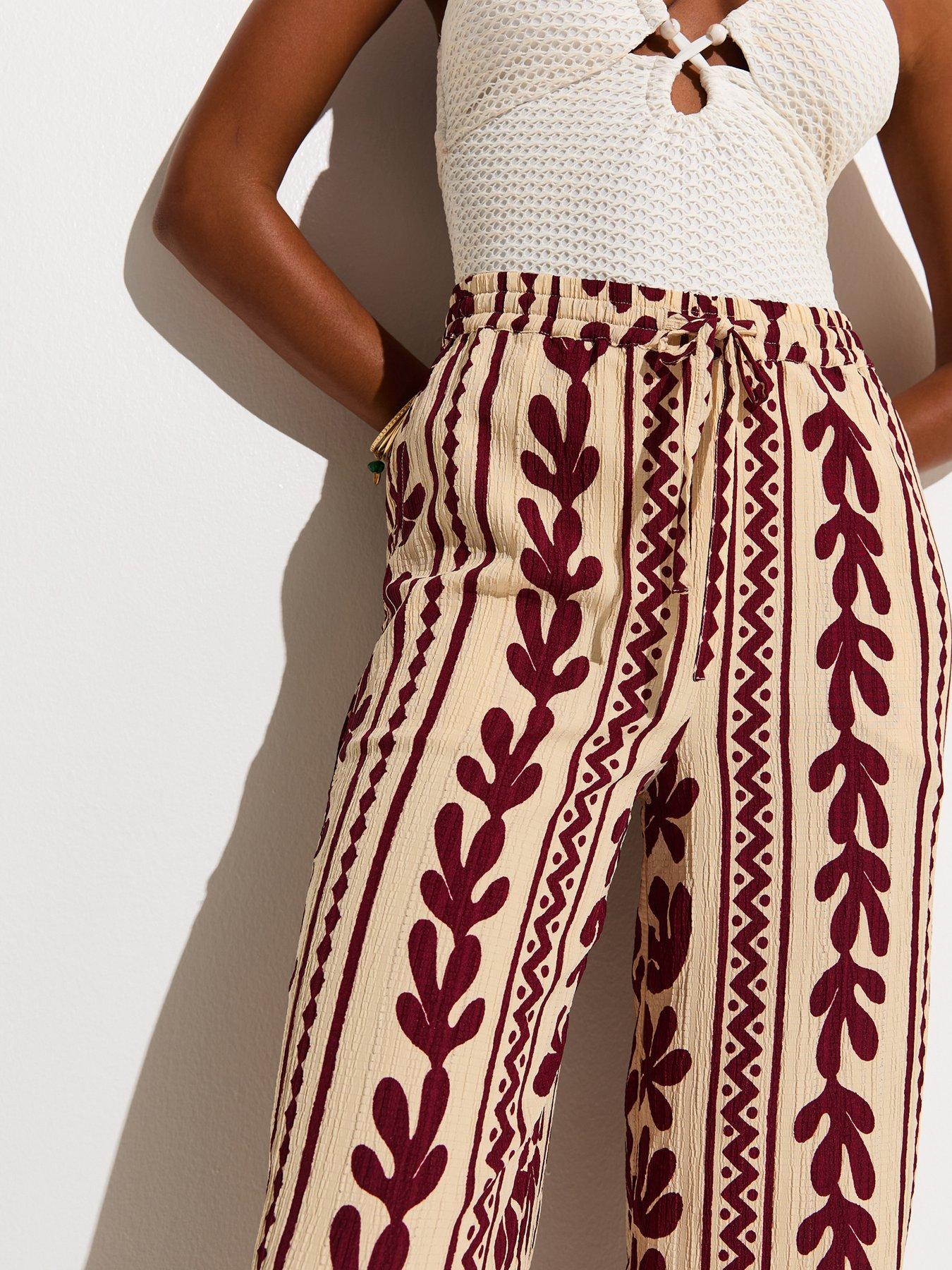 Image 4 of 6 of New Look Cactus Print Wide Leg Beach Trousers - Brown