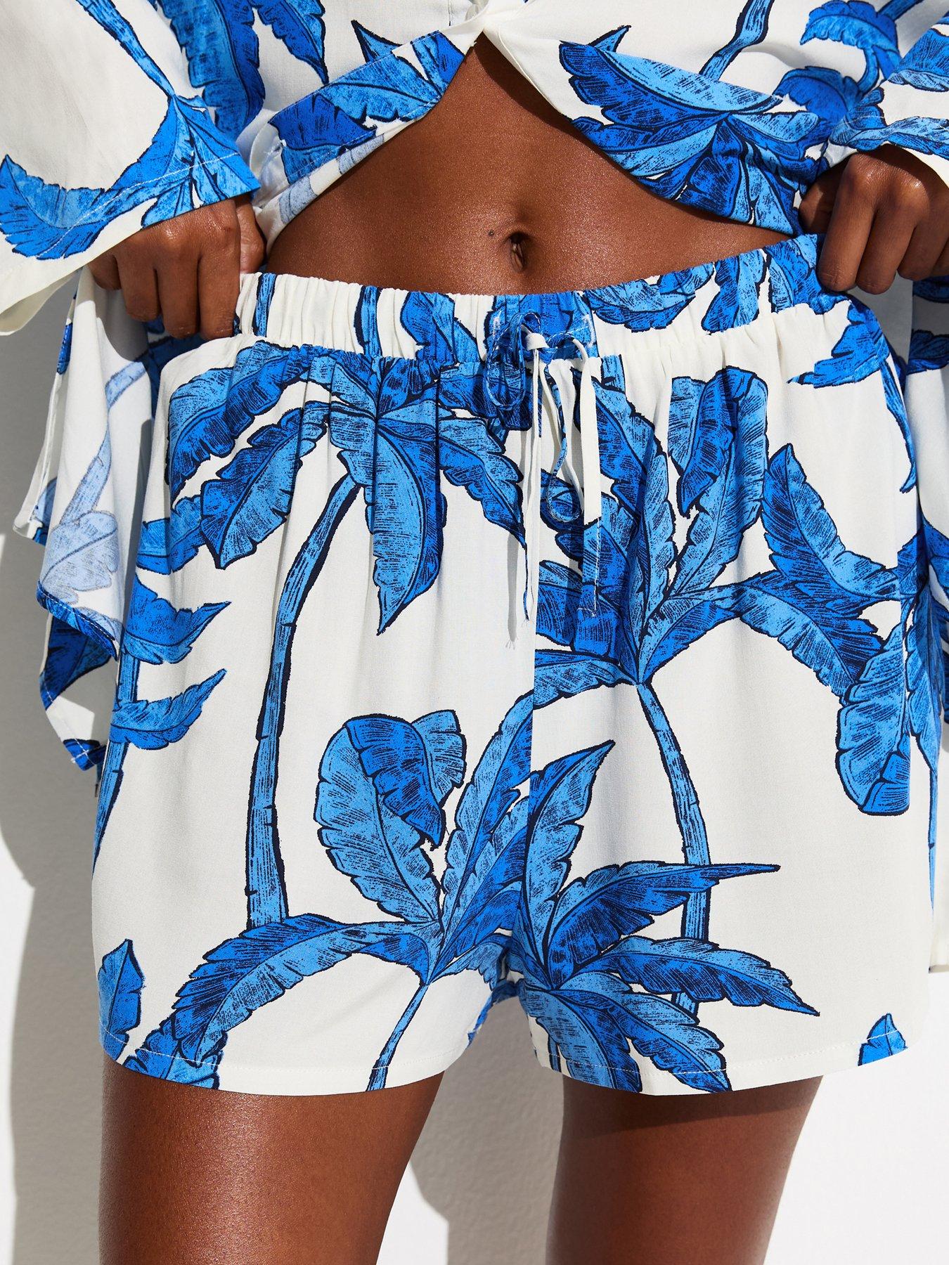 Image 4 of 6 of New Look Blue Palm Tree Print Beach Shorts