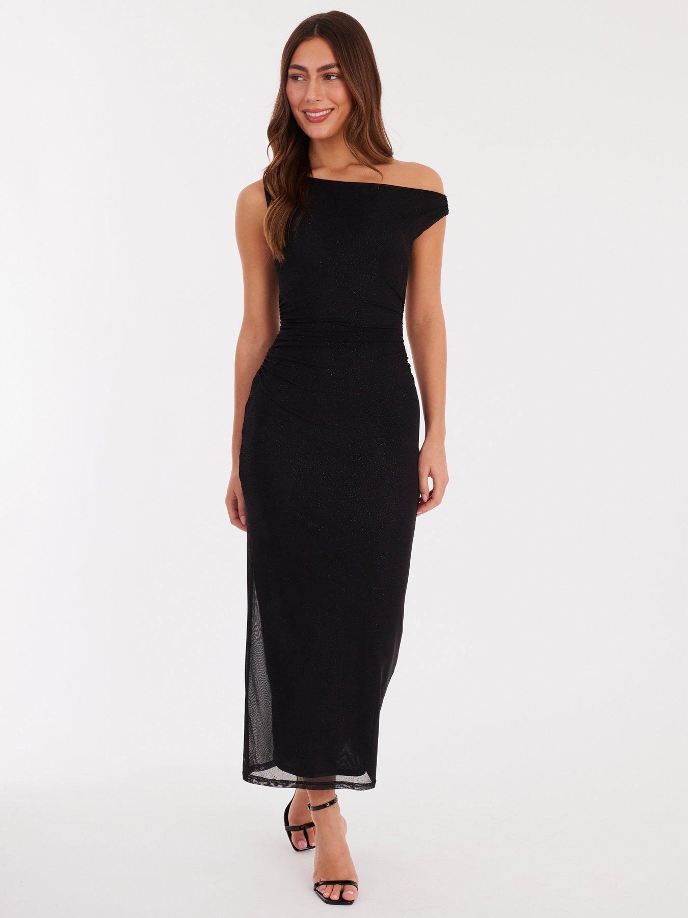Quiz Black Glitter One Shoulder Midaxi Dress
