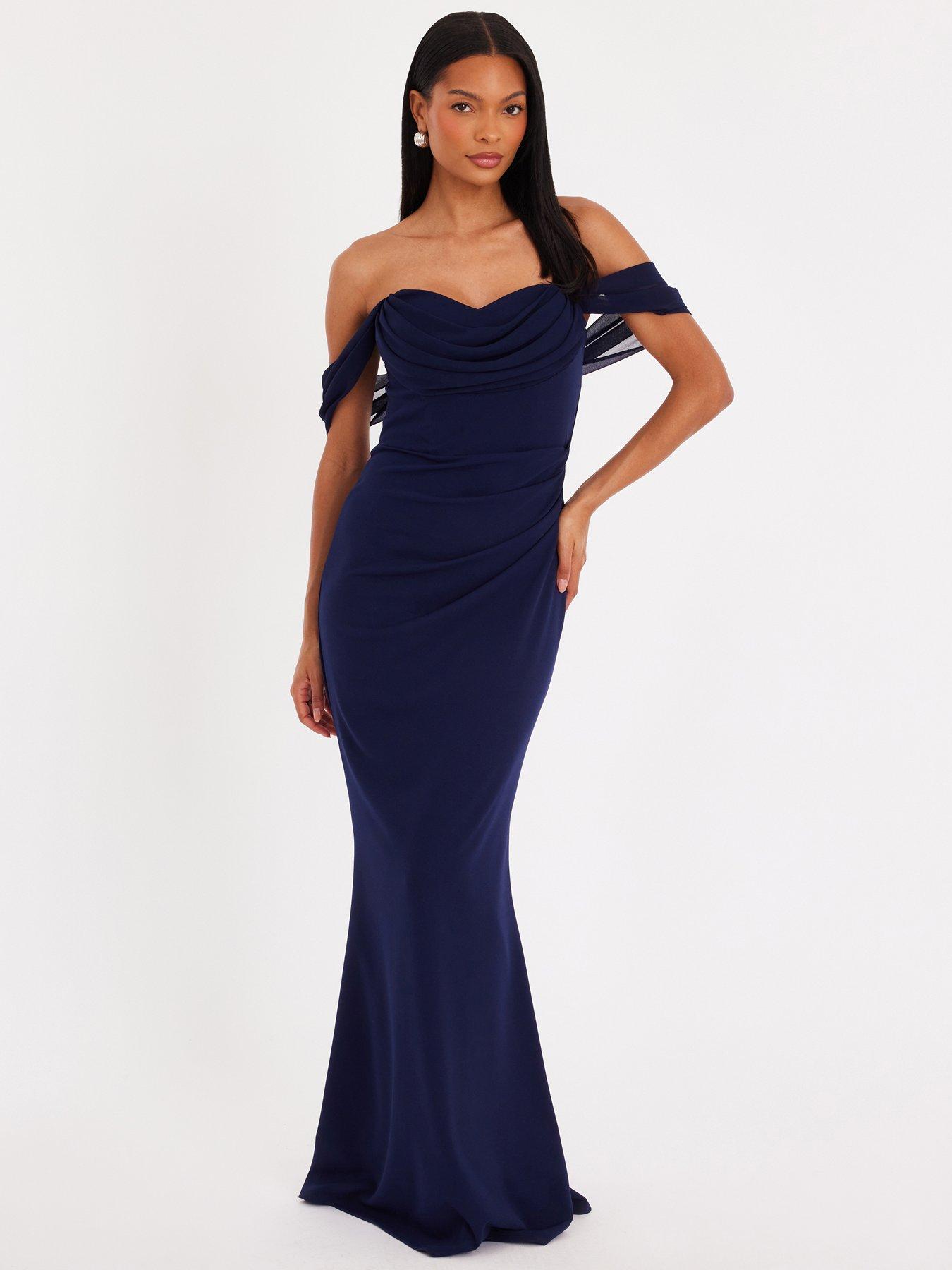 Quiz Navy Chiffon Bardot Maxi Dress