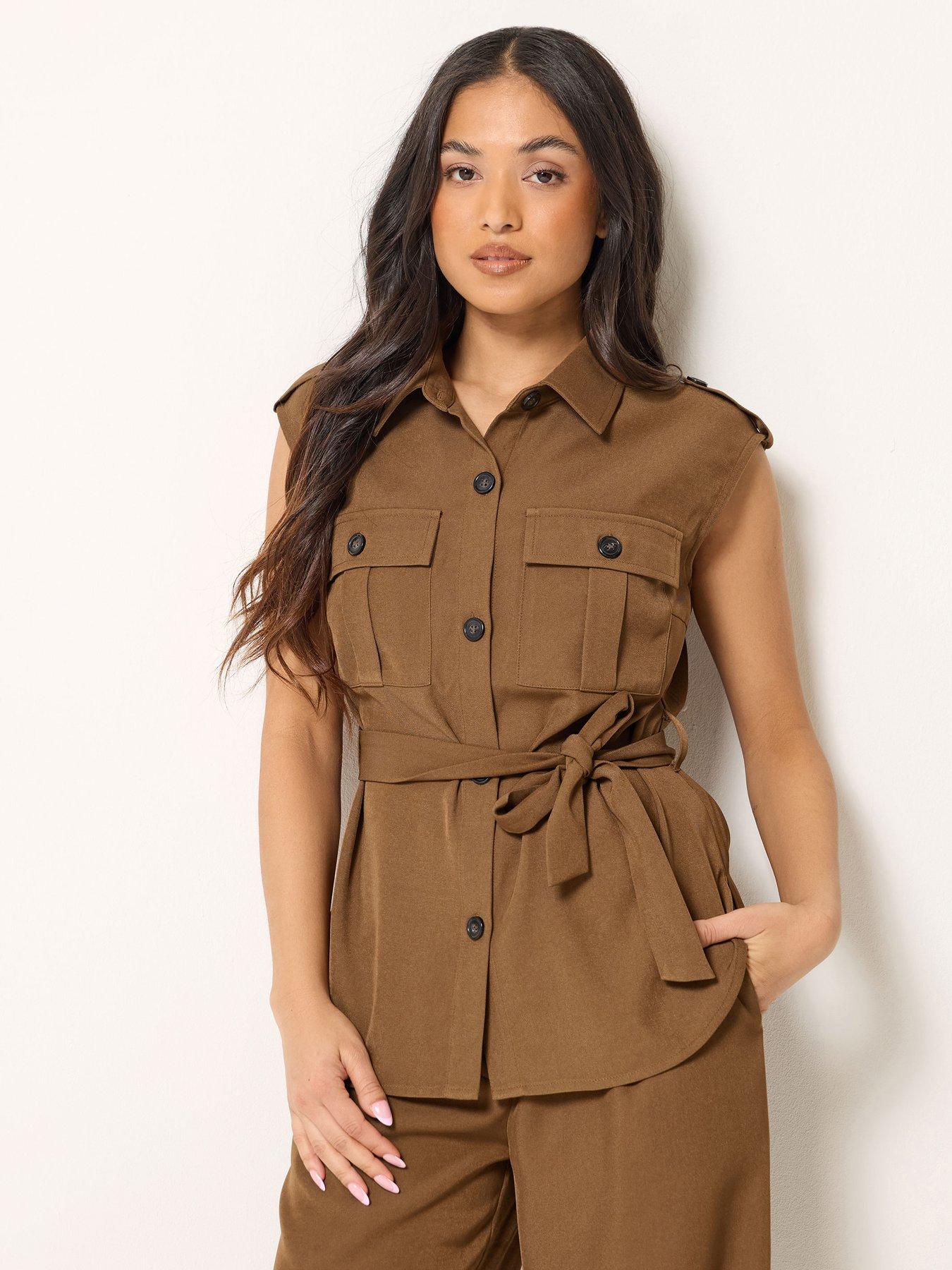 PixieGirl Petite Utility Sleeveless Tie Waist Top