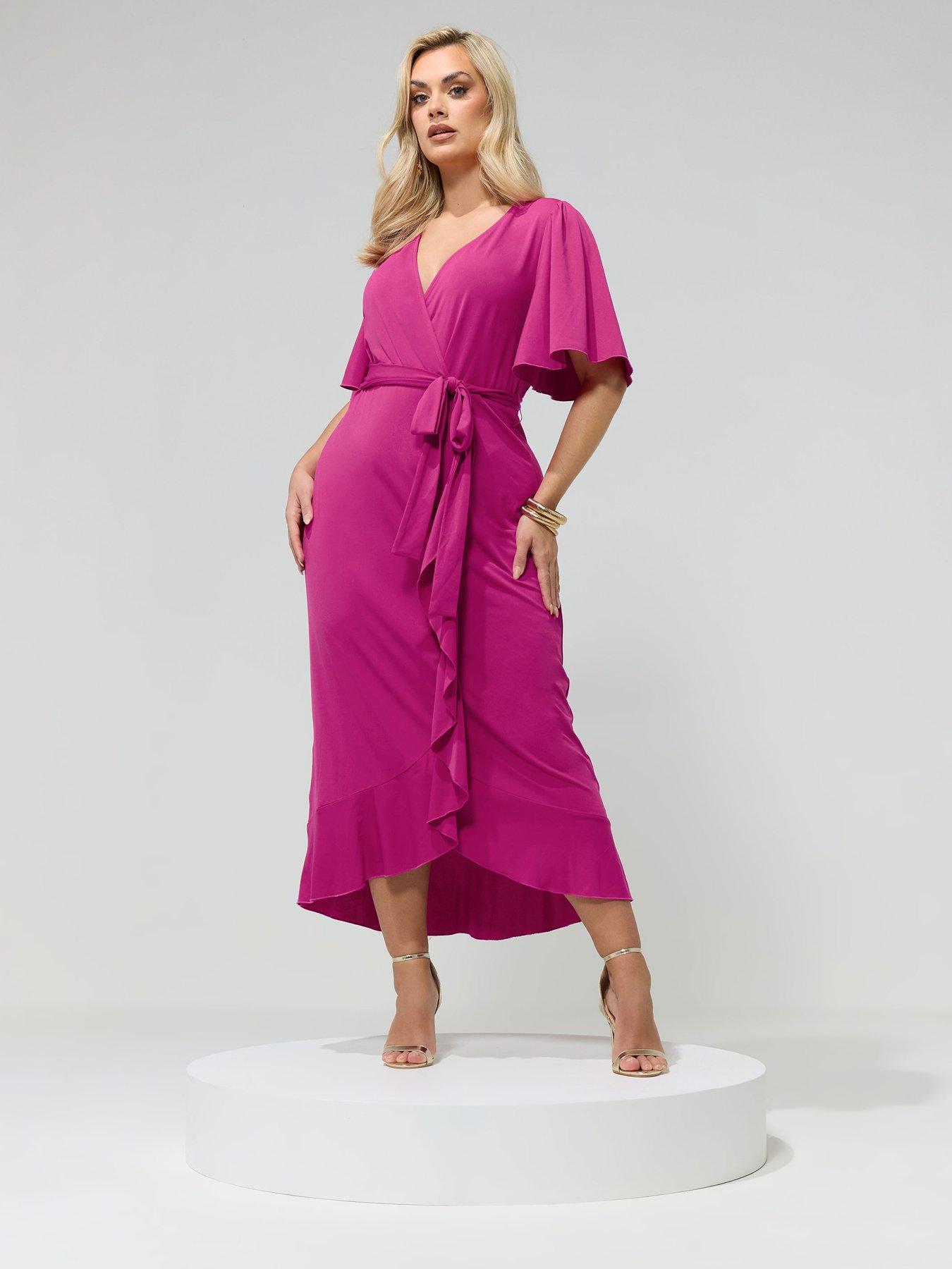 Yours Curve Wrap Ruffle Dress - Pink | Very