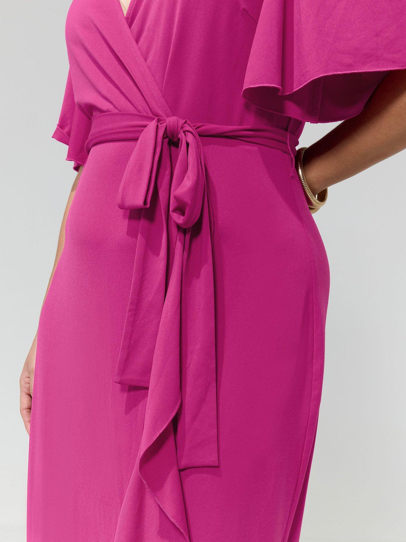 Yours Curve Wrap Ruffle Dress - Pink | Very
