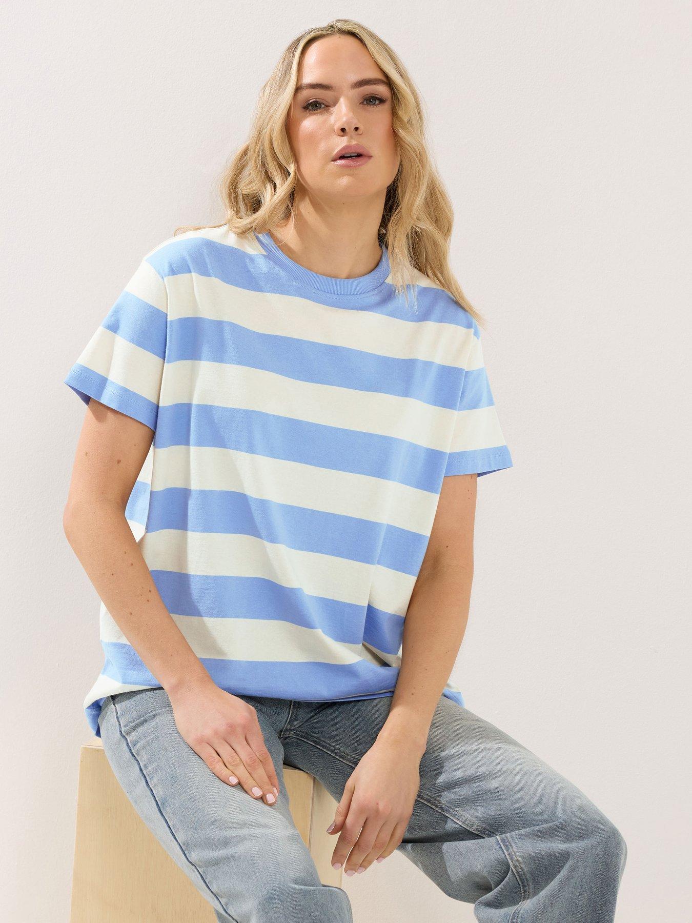 Long Tall Sally Stripe Oversized T-Shirt - White/Blue