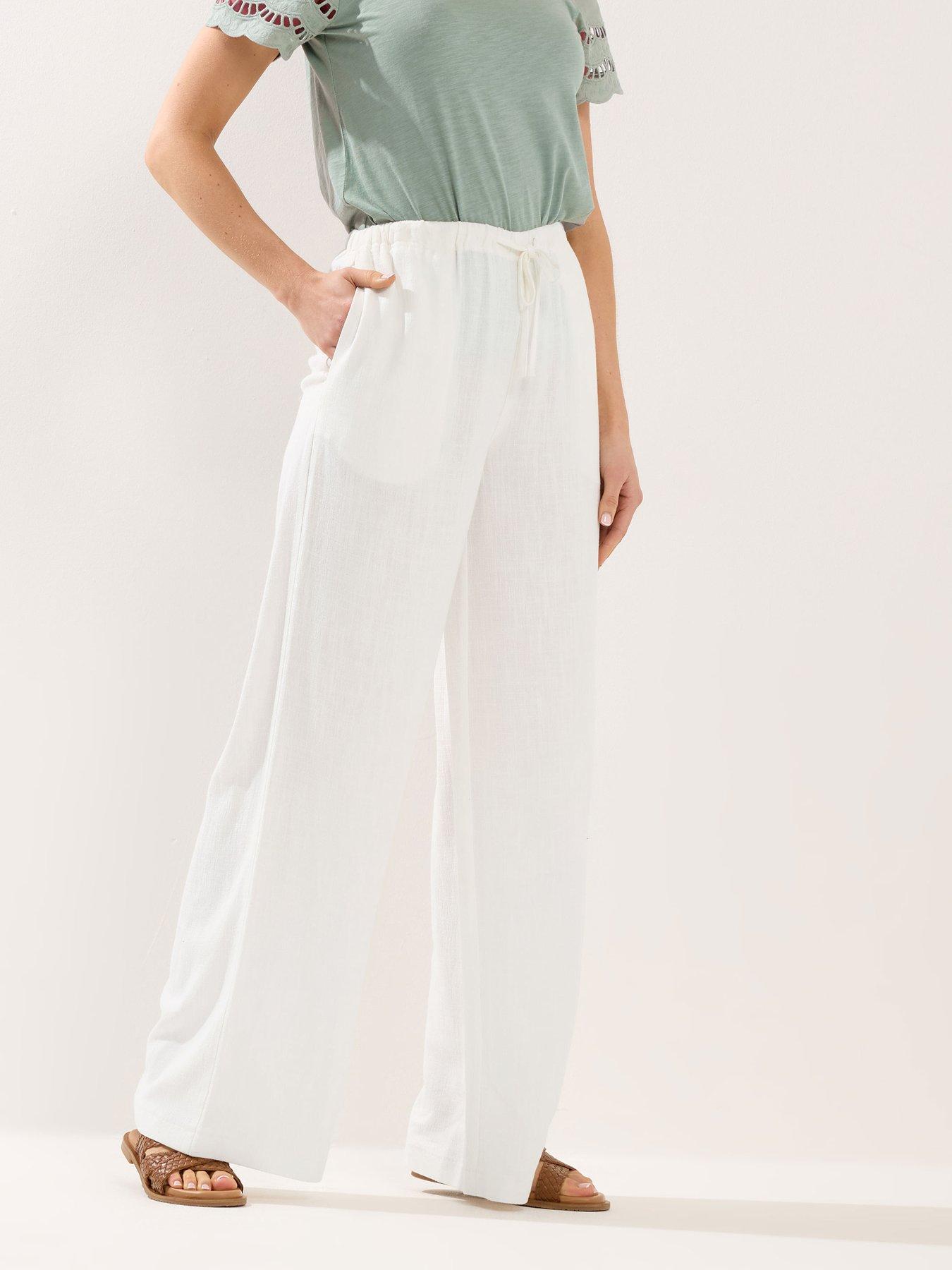Long Tall Sally Wide Leg Linen Trousers 34" - White