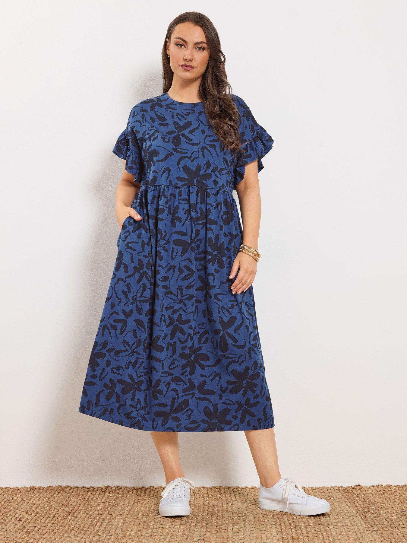 Yours Curve Frill Midaxi Dress - Blue