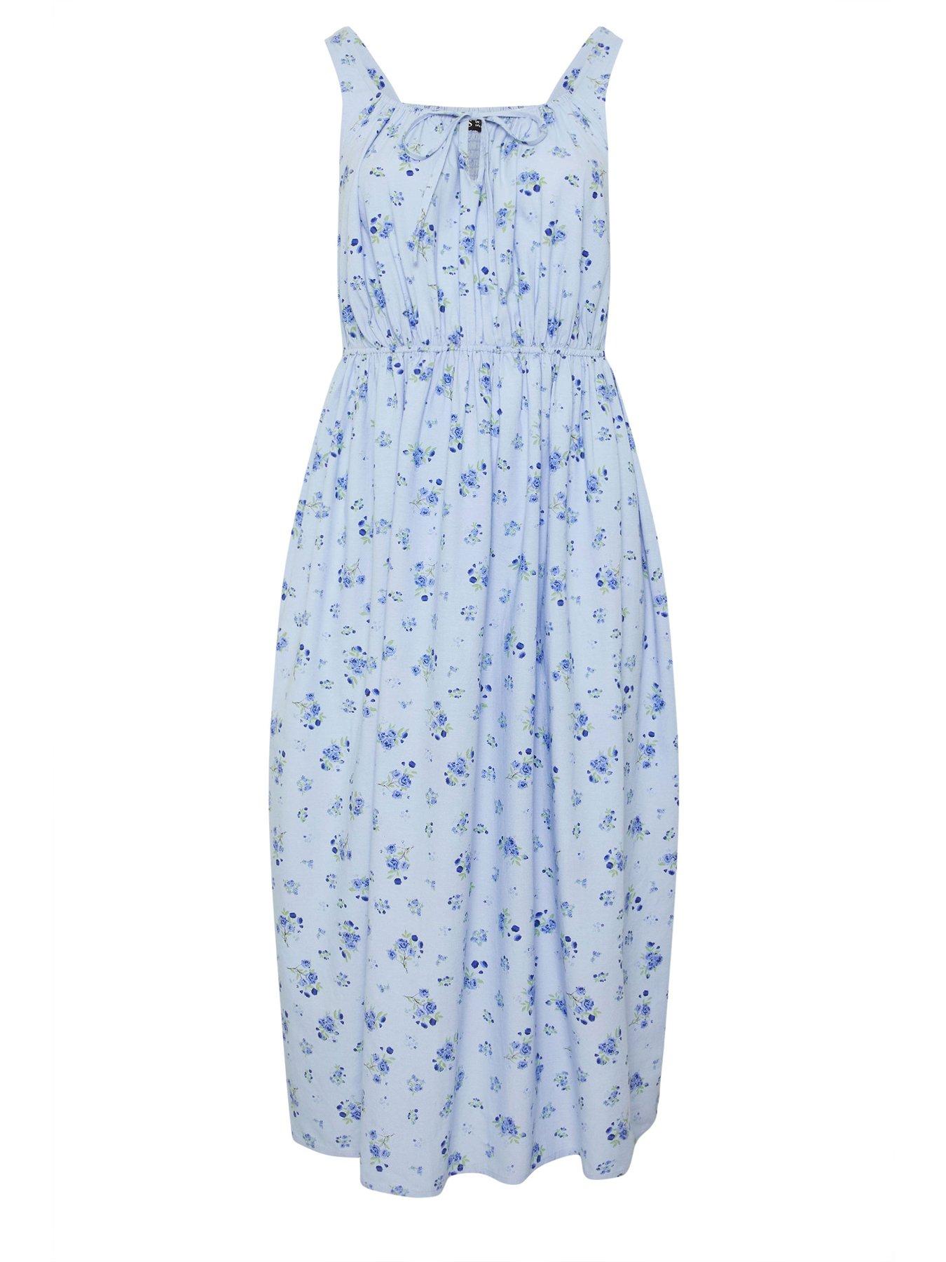 Image 5 of 5 of Yours Curve Linen Milkmaid Dress - Blue