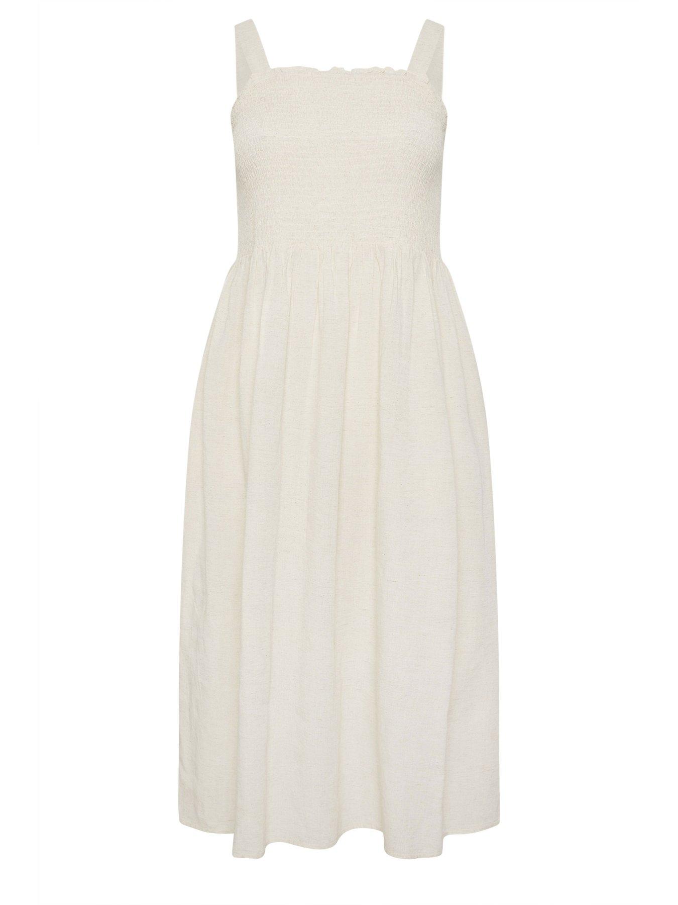 Yours Curve Linen Shirred Maxi Dress - Cream | Very