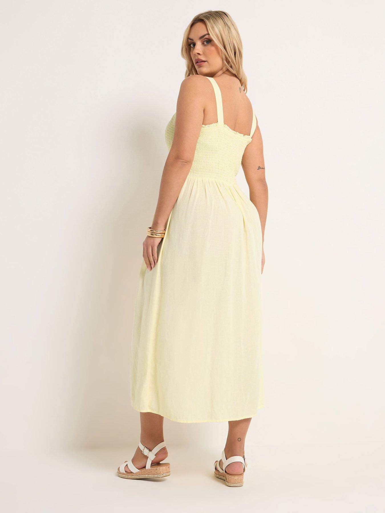 Image 2 of 5 of Yours Curve Linen Shirred Maxi Dress - Yellow