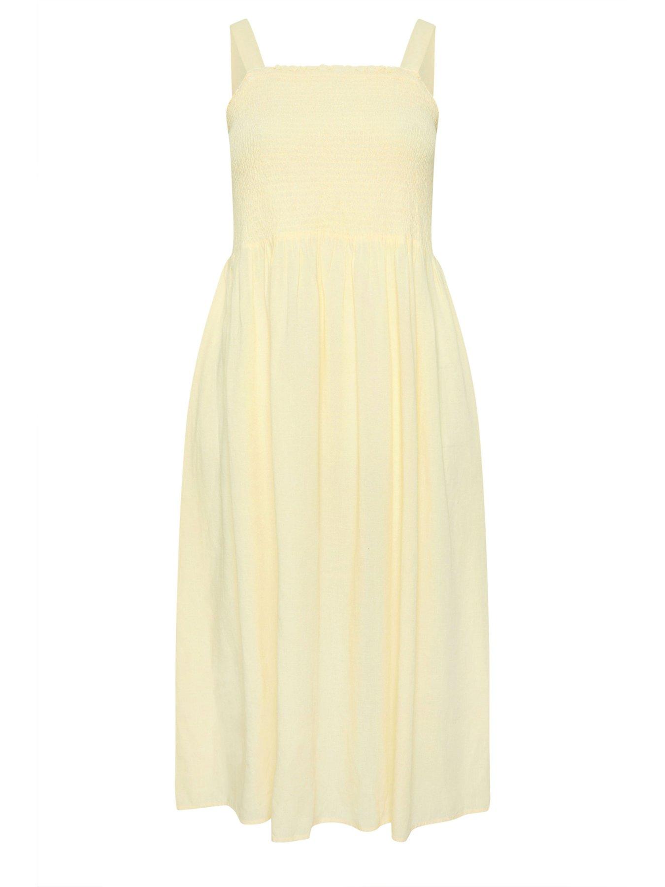 Image 5 of 5 of Yours Curve Linen Shirred Maxi Dress - Yellow