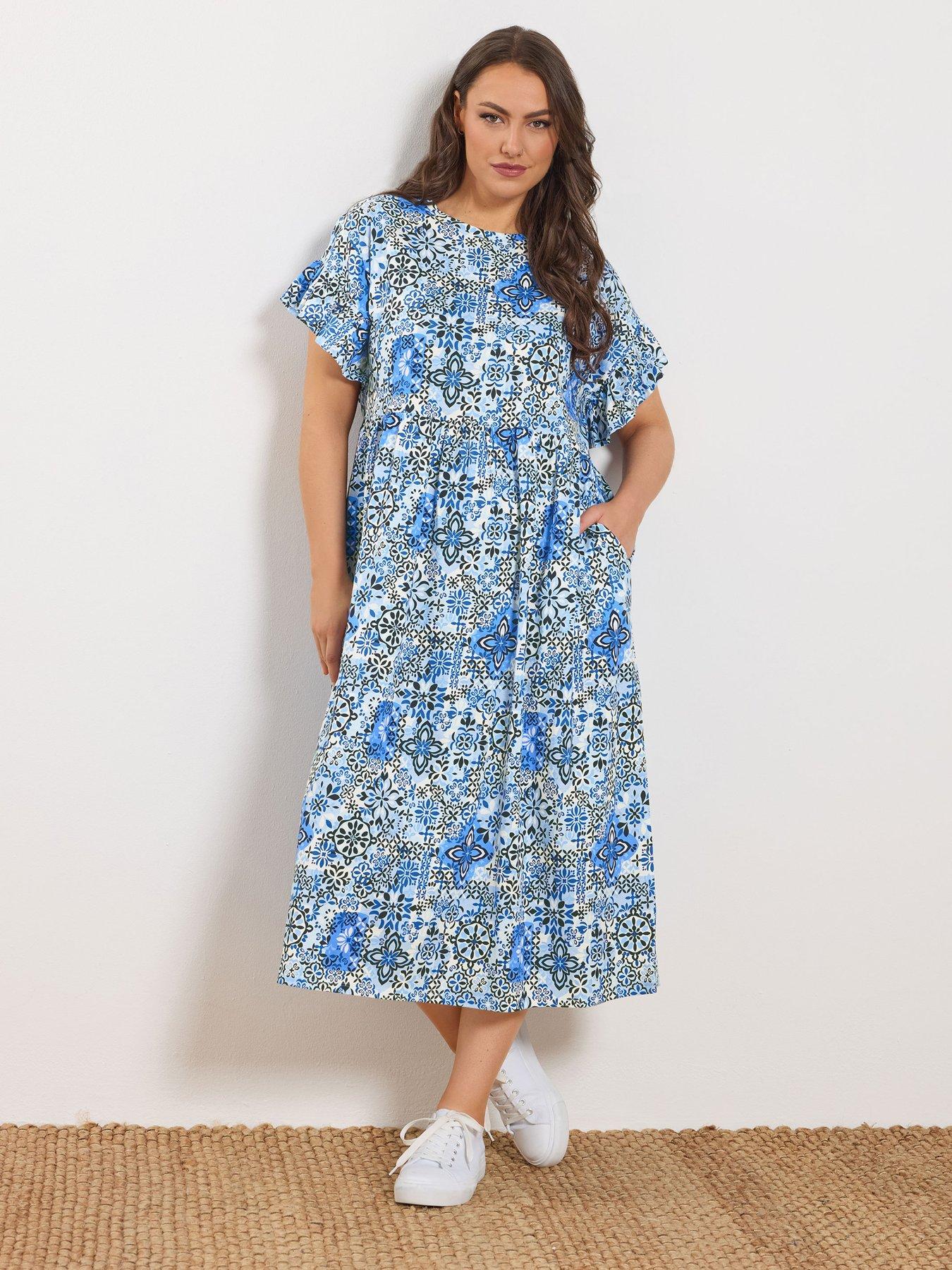 Yours Curve Frill Midi Dress - Blue