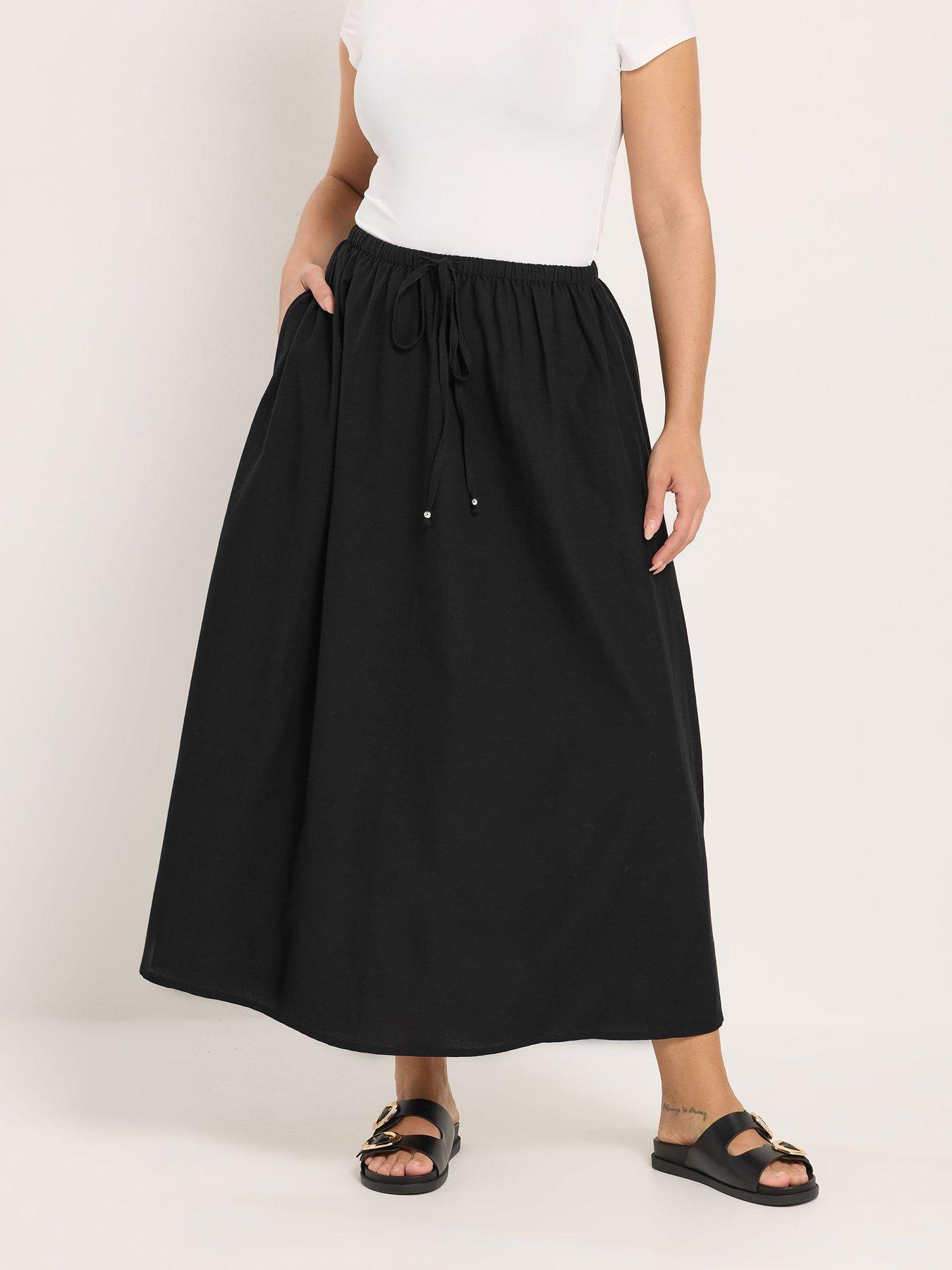Yours Curve Linen Maxi Skirt - Black