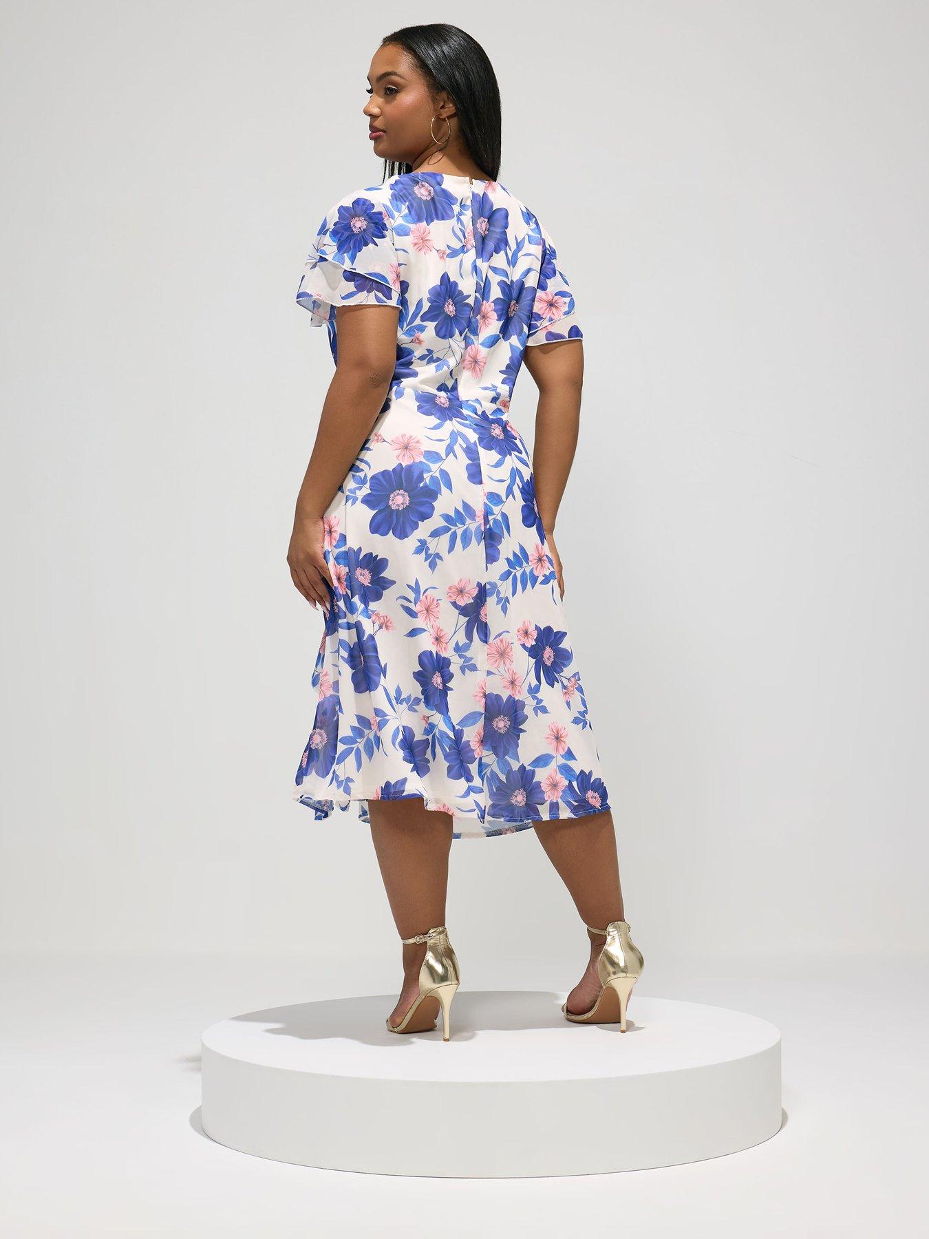 Image 2 of 5 of Yours Curve Floral Ruffle Wrap Dress - White