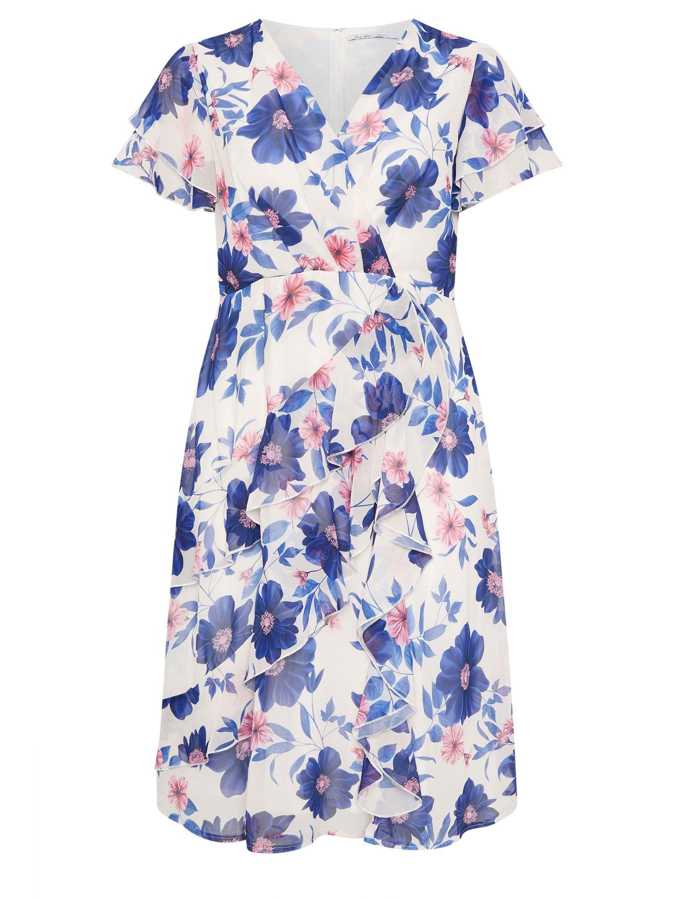 Image 5 of 5 of Yours Curve Floral Ruffle Wrap Dress - White