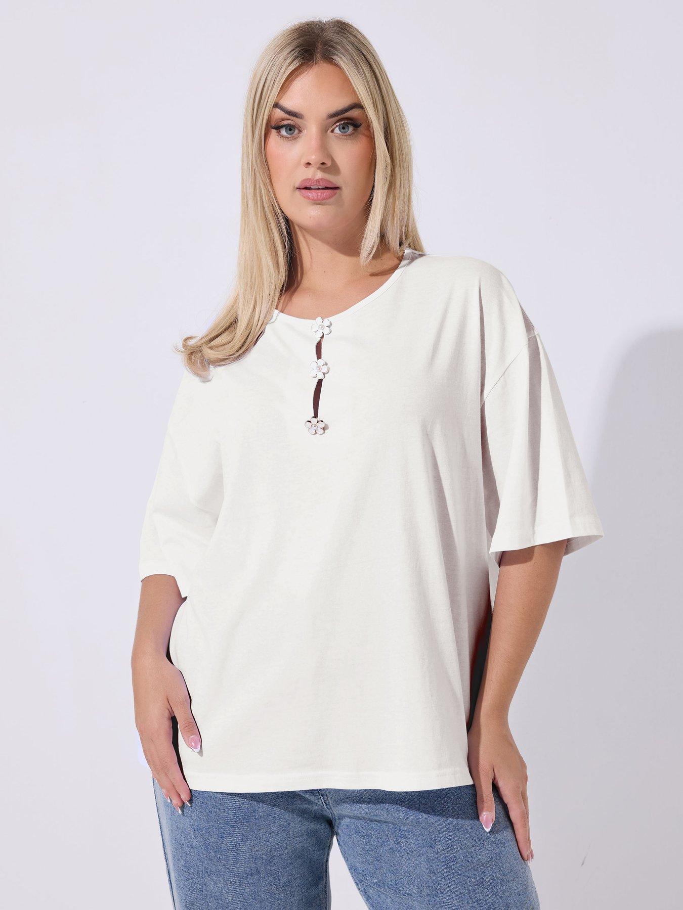 Image 1 of 5 of Yours Curve Floral Boxy T-Shirt - White